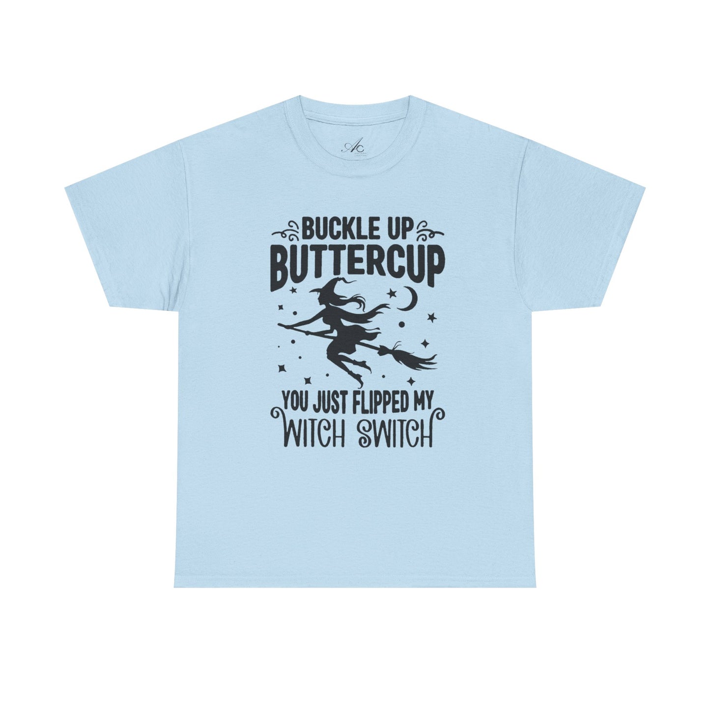 Witchy Humor Tee - Buckle Up Buttercup, Unisex Heavy Cotton Tee, Halloween Shirt, Casual Wear, Gift for Her, Funny T-Shirt