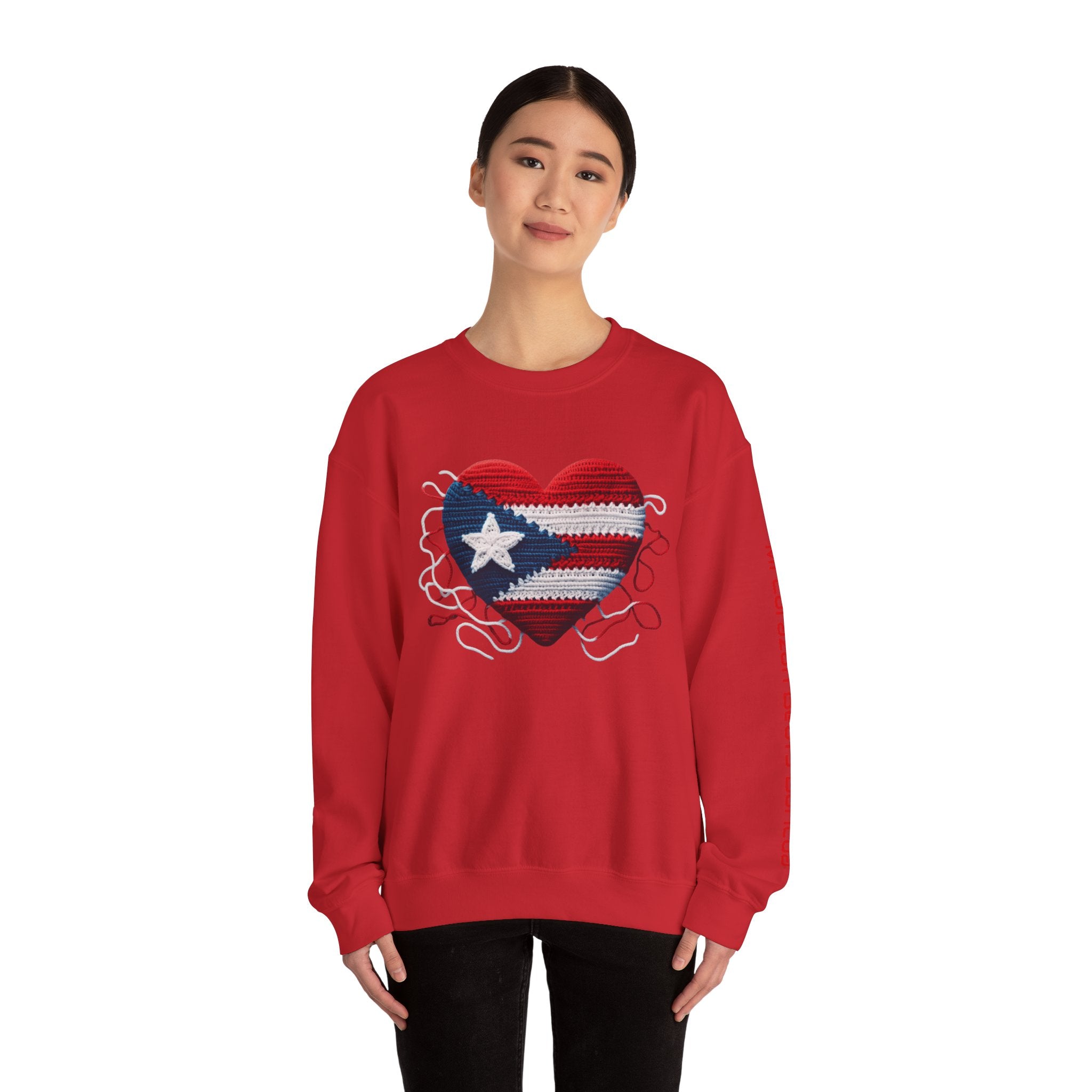 Puerto Rico Heart Crewneck Sweatshirt  Puerto Rican Flag Heart Knit Design