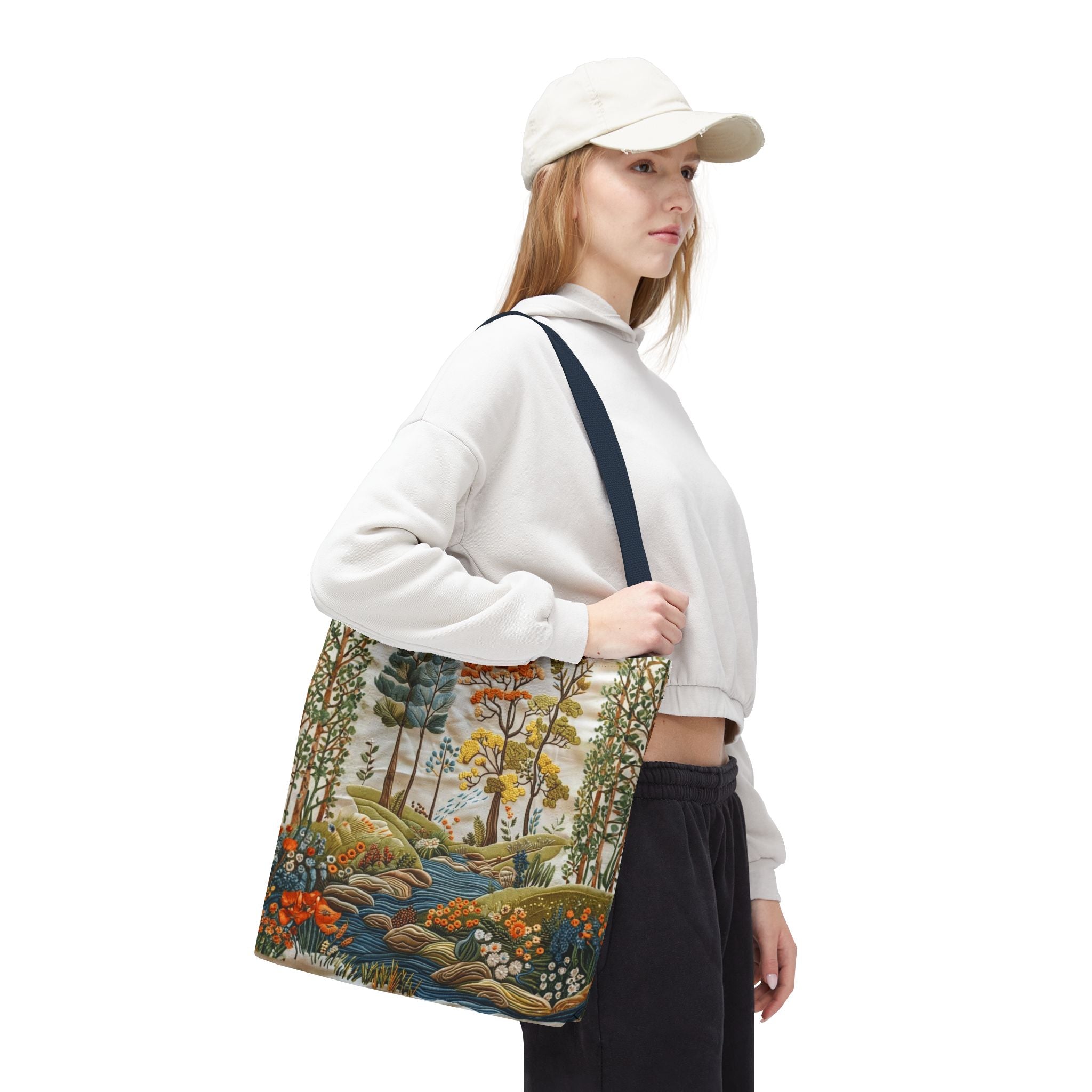Scenic Meadow Tote Crochet-Decorated Tote Bags
