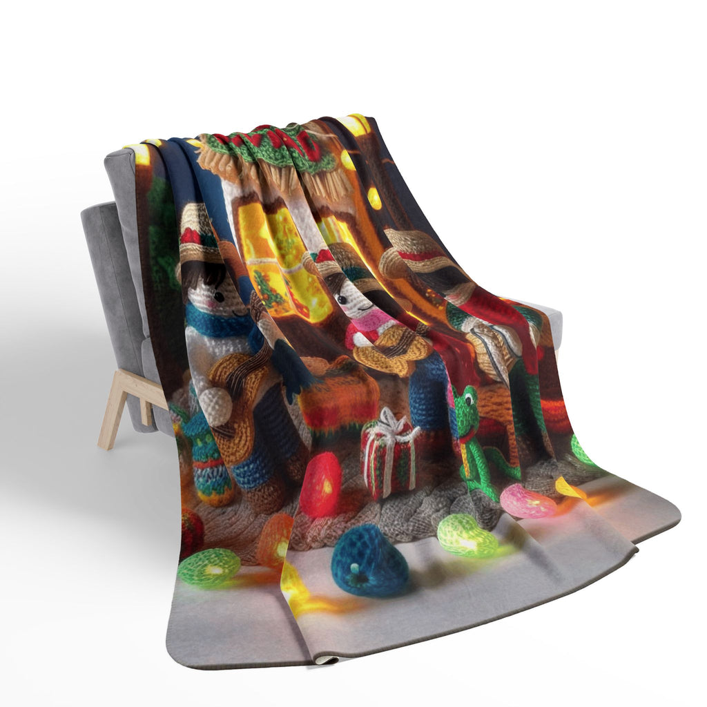 Feliz Navidad Fleece Sherpa Blanket — Festive Mexican Carolers Holiday Throw Puerto Rico Design Blanket