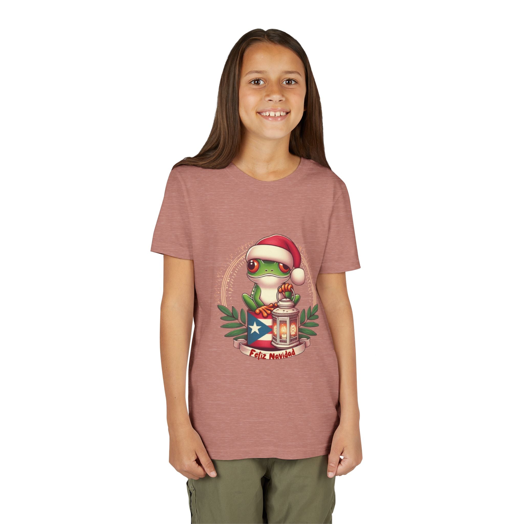 Kids Tee Cute Frog with Puerto Rican Flag & Lantern (Feliz Navidad)