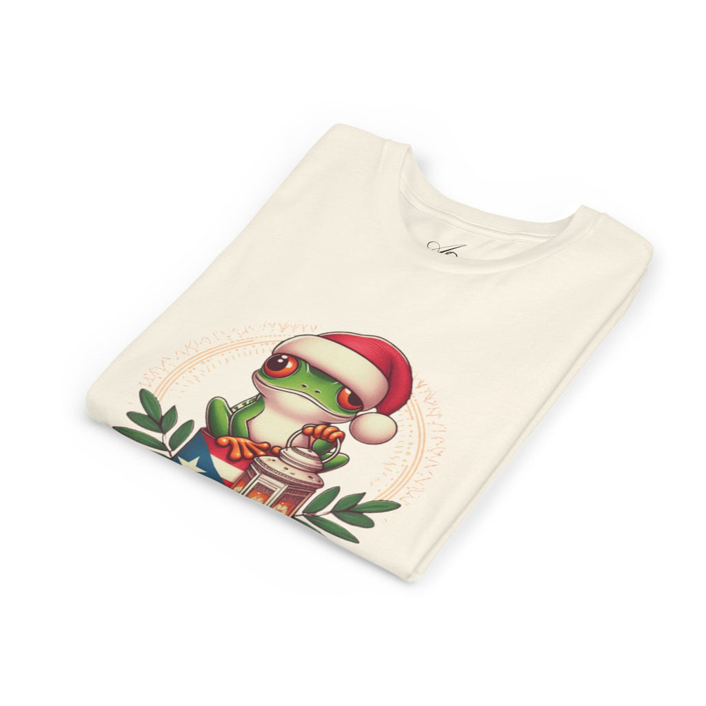 Kids Tee Cute Frog with Puerto Rican Flag & Lantern (Feliz Navidad)