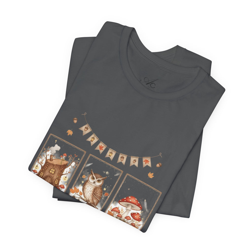 Enchanted Forest Fall Tee, Cute Owl Shirt, Autumn Graphic Tee, Nature Lover Gift, Cozy Fall Apparel, Wildlife T-Shirt, Unisex Fall Top
