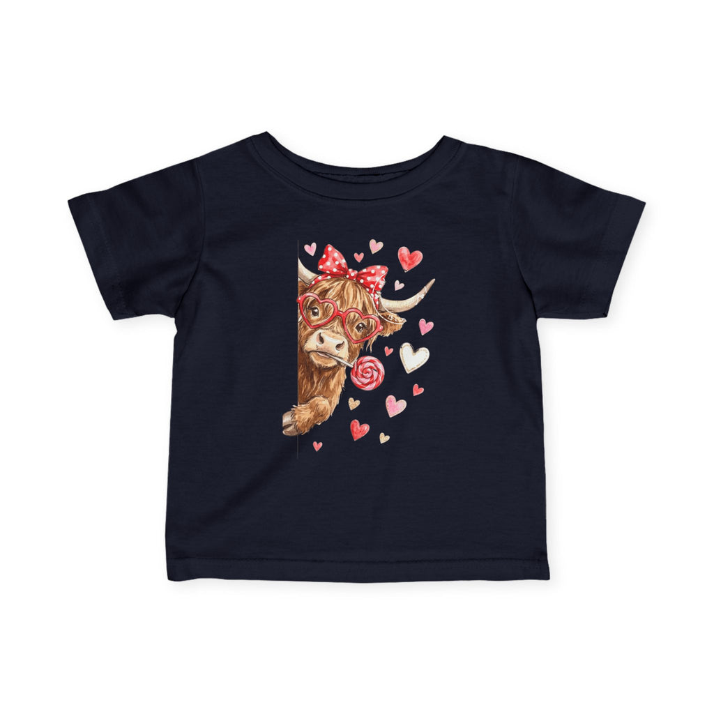 Infant Tee  Watercolor Highland Cow with Hearts (Cute Valentine Baby Top)