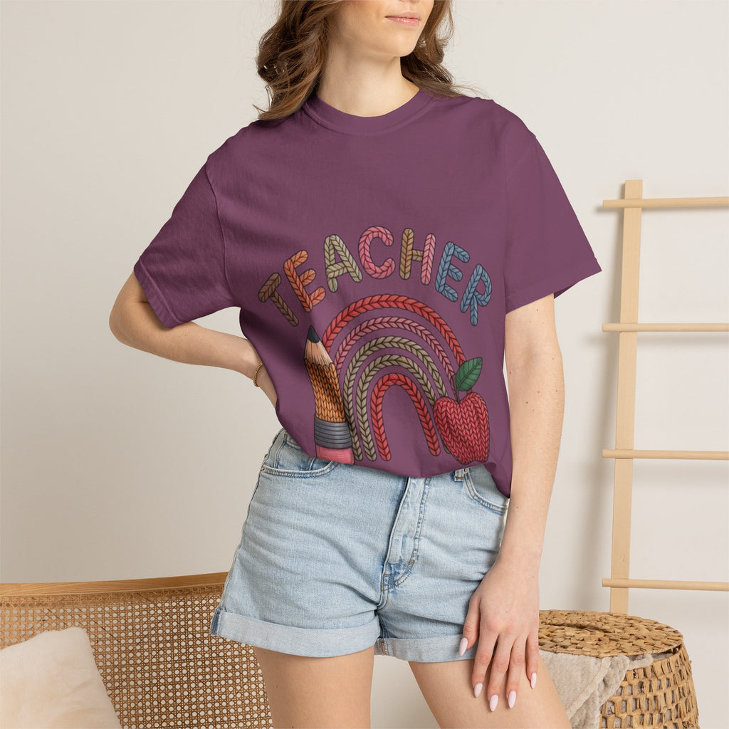 Teacher Rainbow Pencil & Apple T-Shirt — Back-to-School Gift for Educators