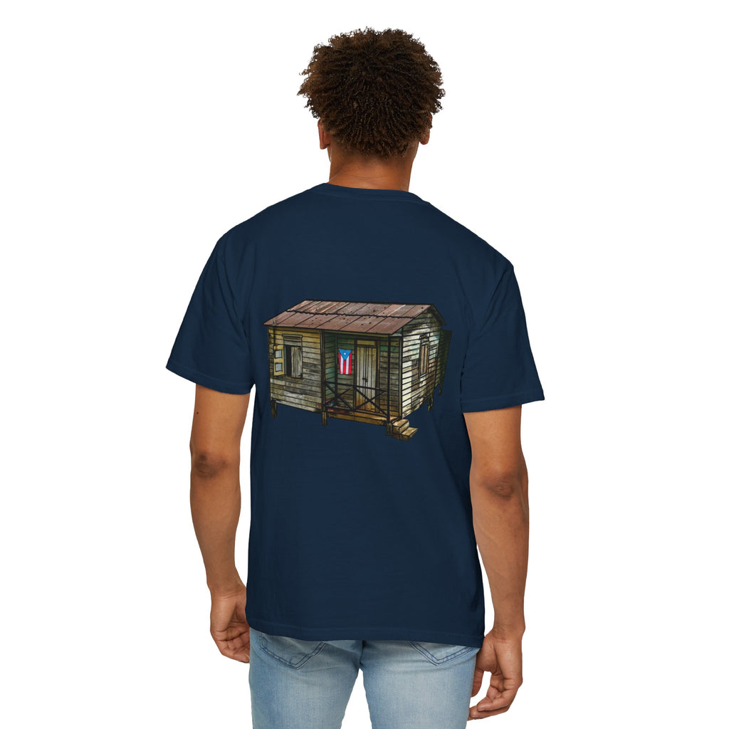 Puerto Rican Batey Cabin T-Shirt  Three Masks & Rustic House Graphic Tee Puerto Rico Navidades