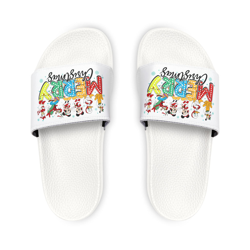 Youth Christmas Slide Sandals  "Merry Christmas" Holiday Cartoon Slides