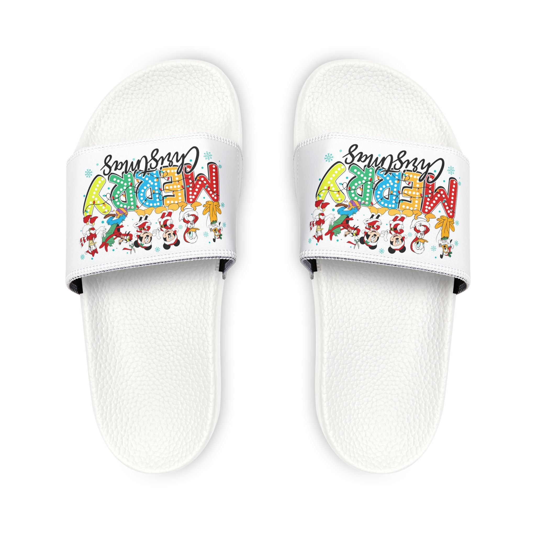 Youth Christmas Slide Sandals  "Merry Christmas" Holiday Cartoon Slides