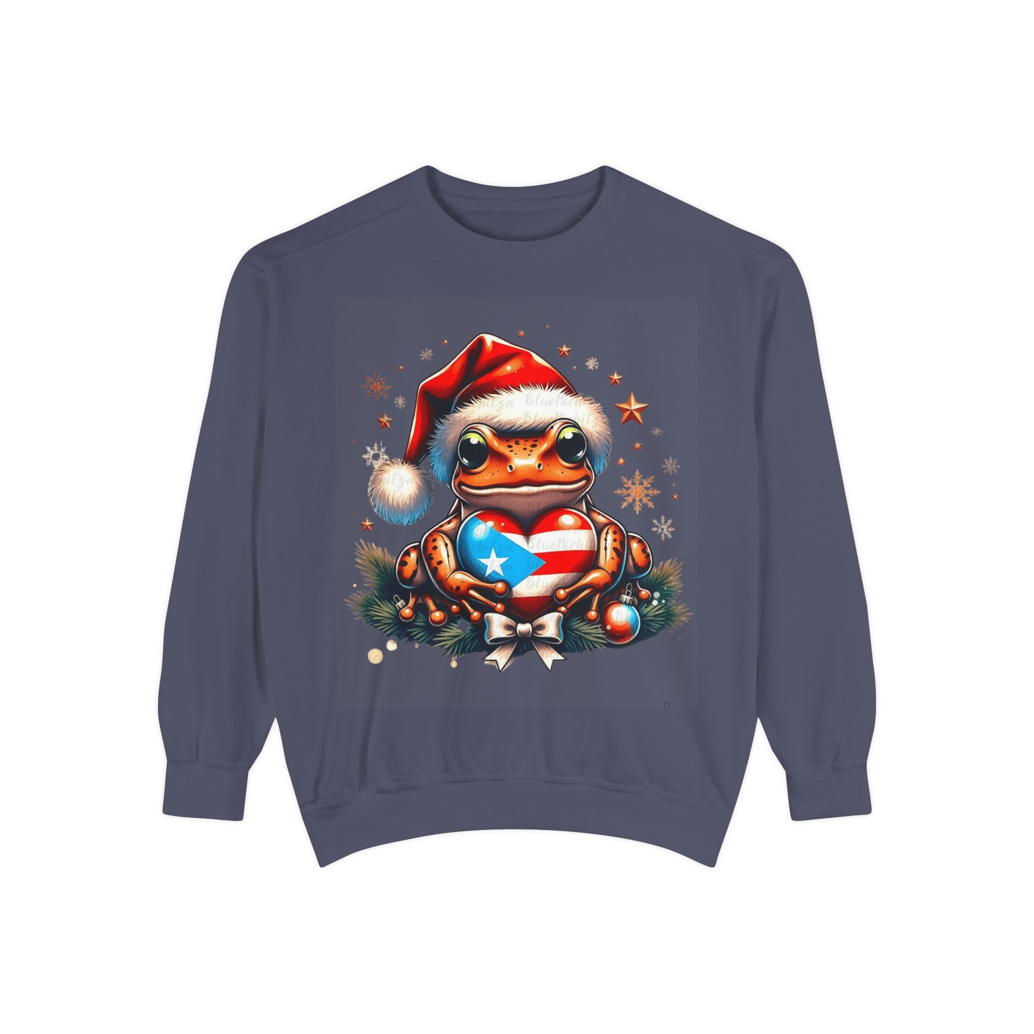 Christmas Coqui Sweatshirt — Cute Santa Frog Holding Ornament Holiday Sweater