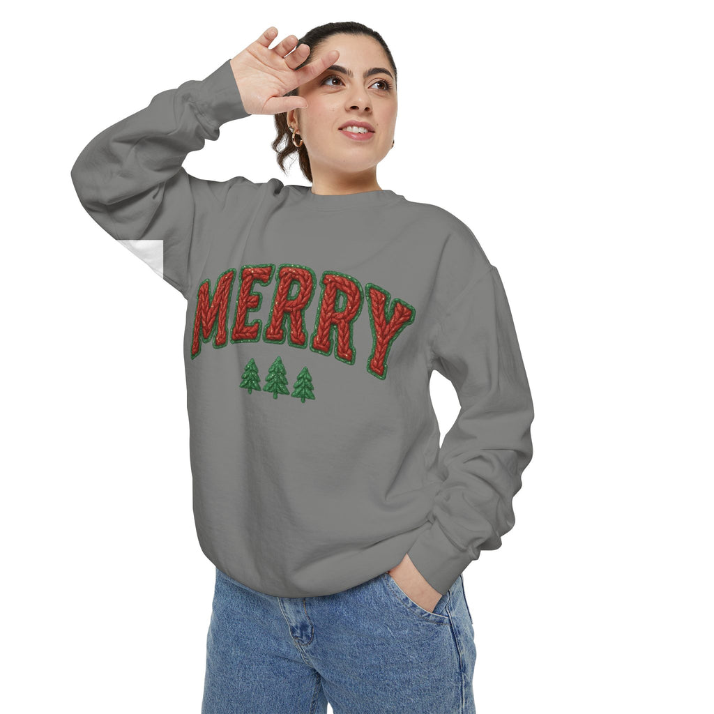 Merry Holiday Sweatshirt — Cozy Christmas Pullover with Tree Graphics Festive Holiday Designs