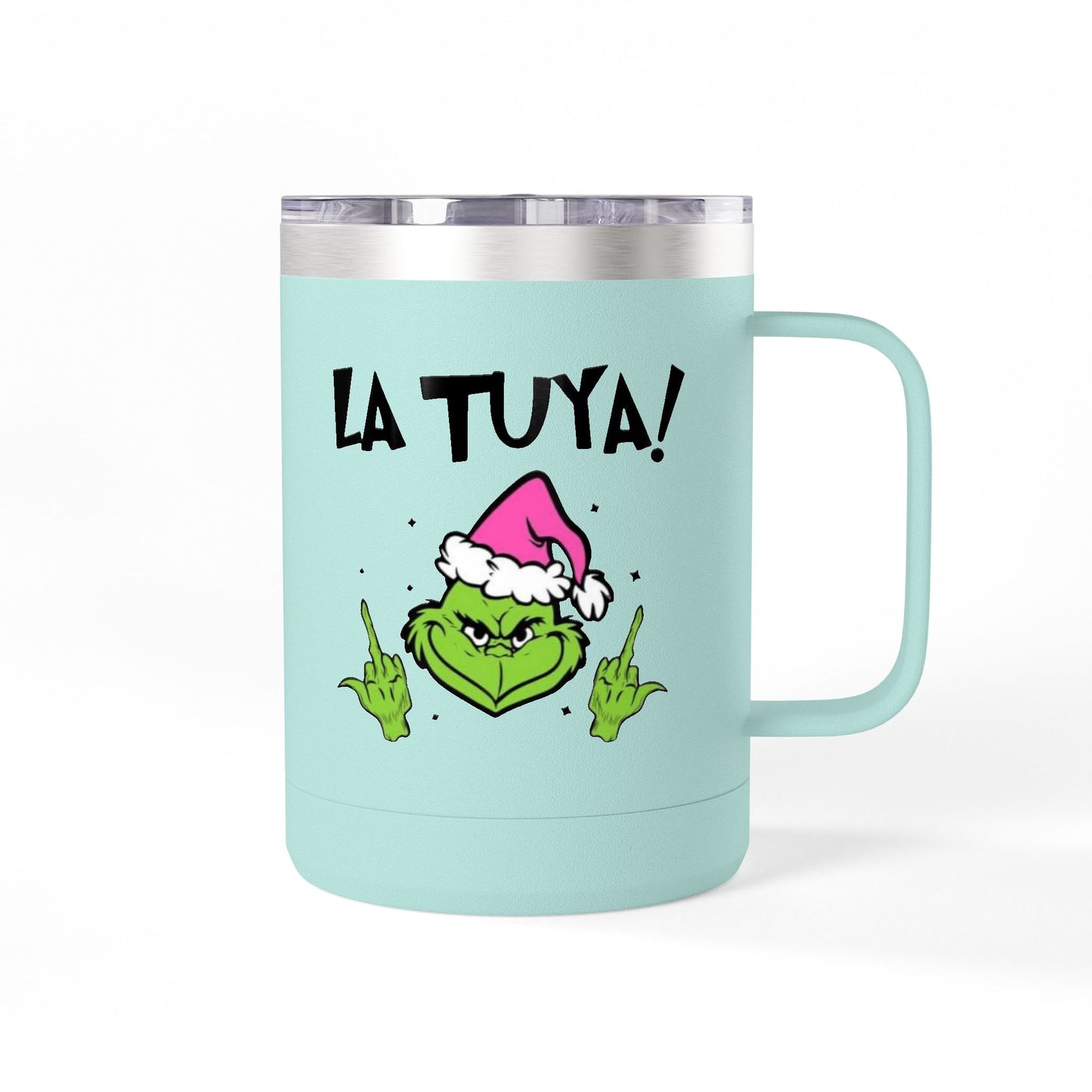 Holiday Grinch Coffee Mug Tumbler - 15oz Vaso / Taza de Acero Inoxidable – Diseño Navideño