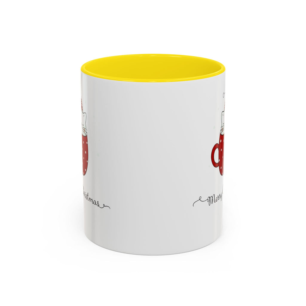 Christmas Cat Accent Mug "Merry Christmas" Polka Dot Holiday Coffee Cup Christmas Mugs Collection!