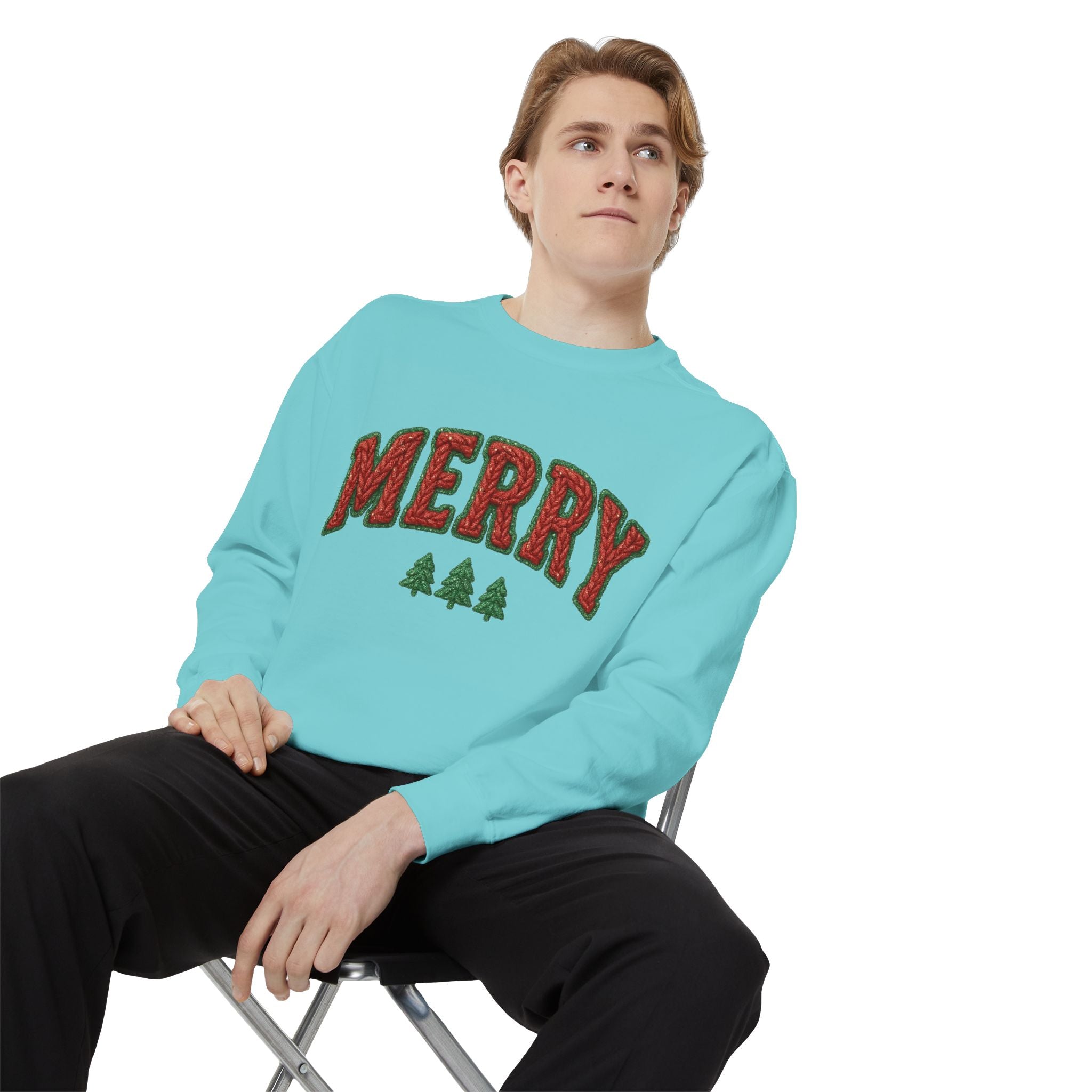 Merry Holiday Sweatshirt — Cozy Christmas Pullover with Tree Graphics Festive Holiday Designs