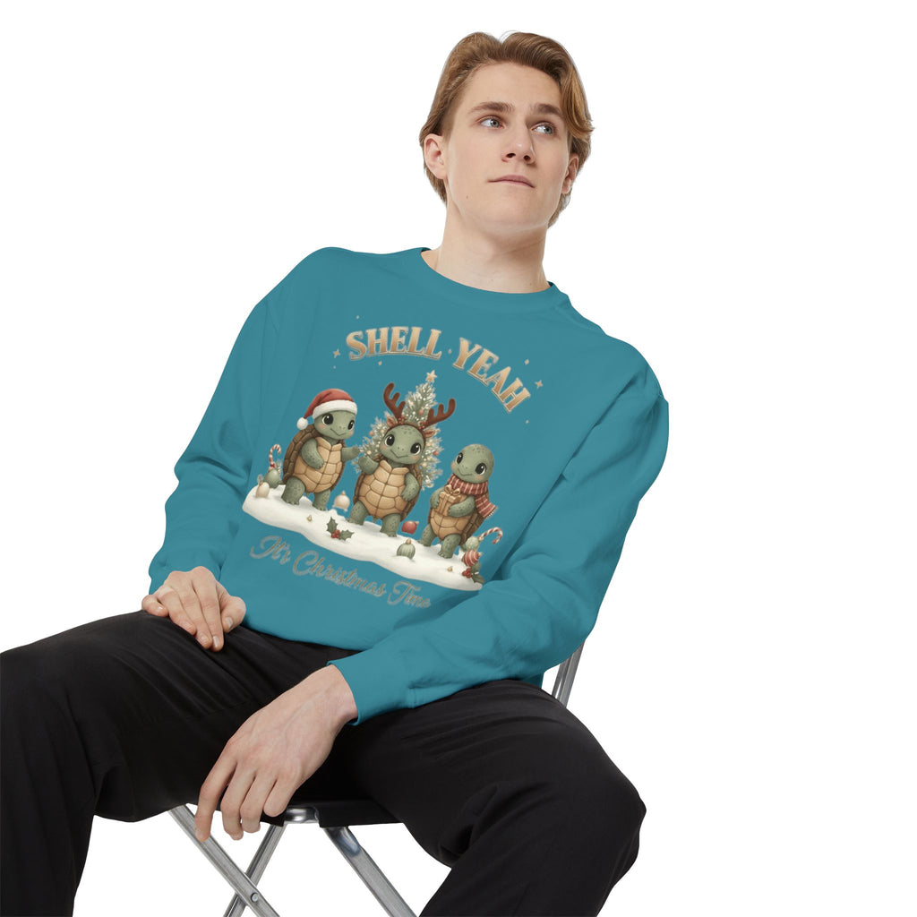 Christmas Turtle Sweatshirt  "Shell Yeah, It’s Christmas Time" Holiday Pullover