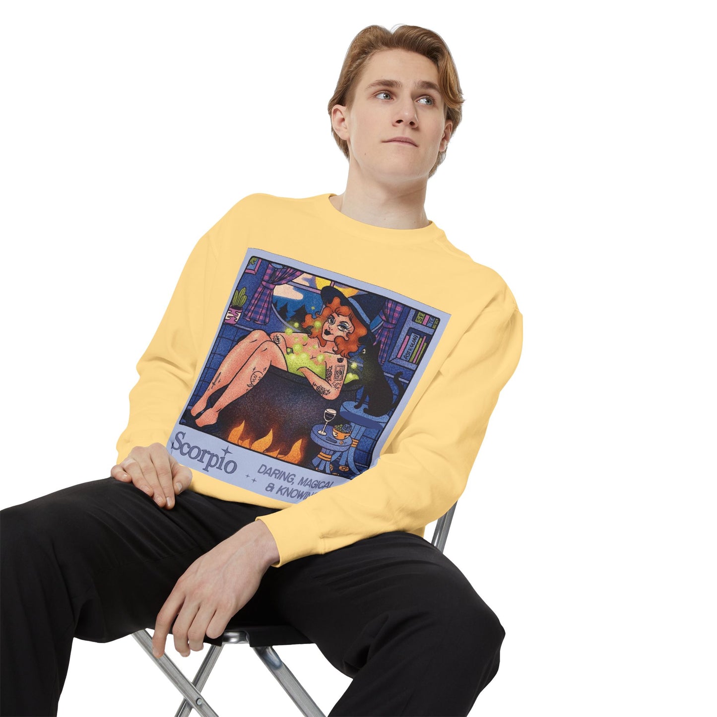 Halloween Sweater Scorpio Sweatshirt | Garment-Dyed Cozy Top, Astrology Gift, Zodiac Apparel, Witchy Fashion, Fall Wardrobe Essential