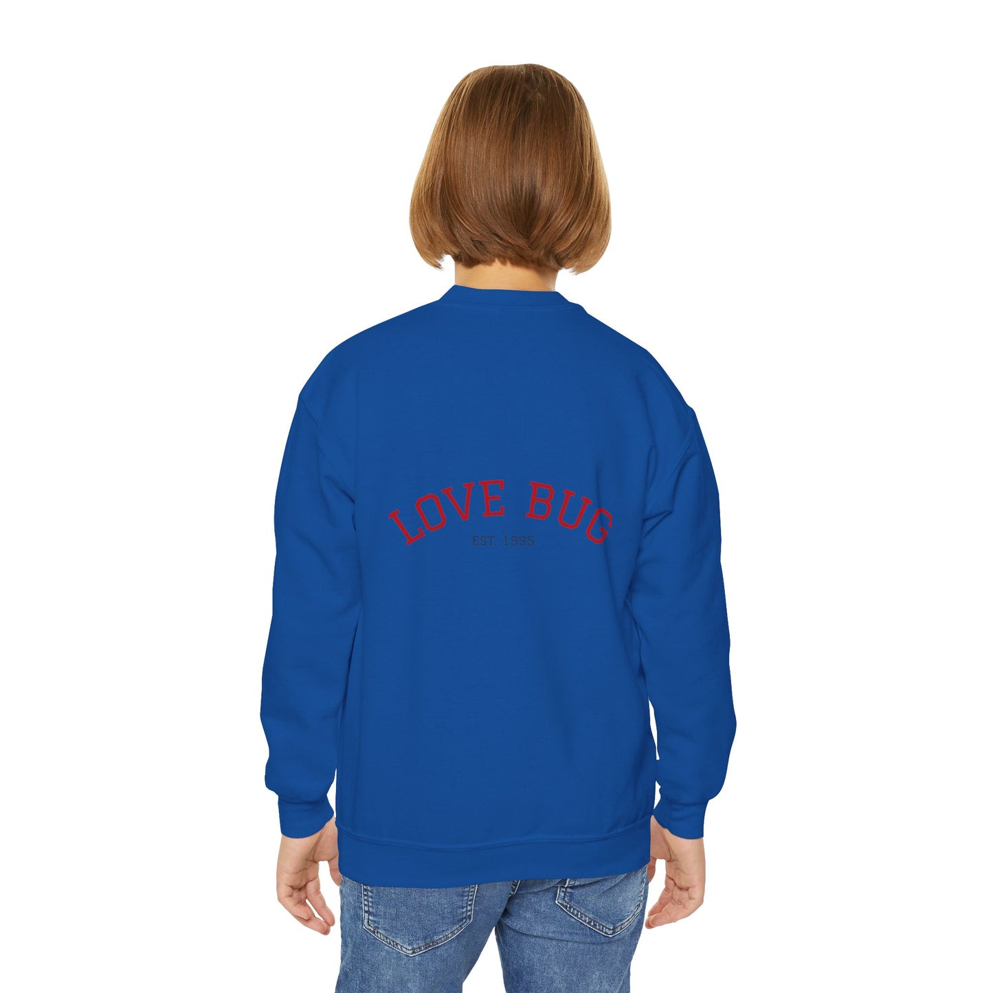 Youth Sweatshirt  Cute Girl with Heart Shower "Love Bug" Crewneck