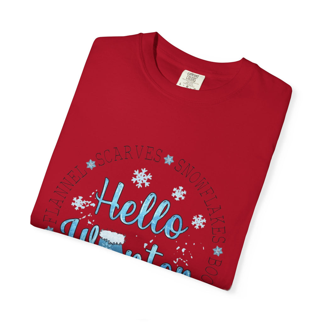 Hello Winter T‑Shirt  Cozy Snowflake Holiday Tee Christmas T-Shirts and Sweatshirts Collection