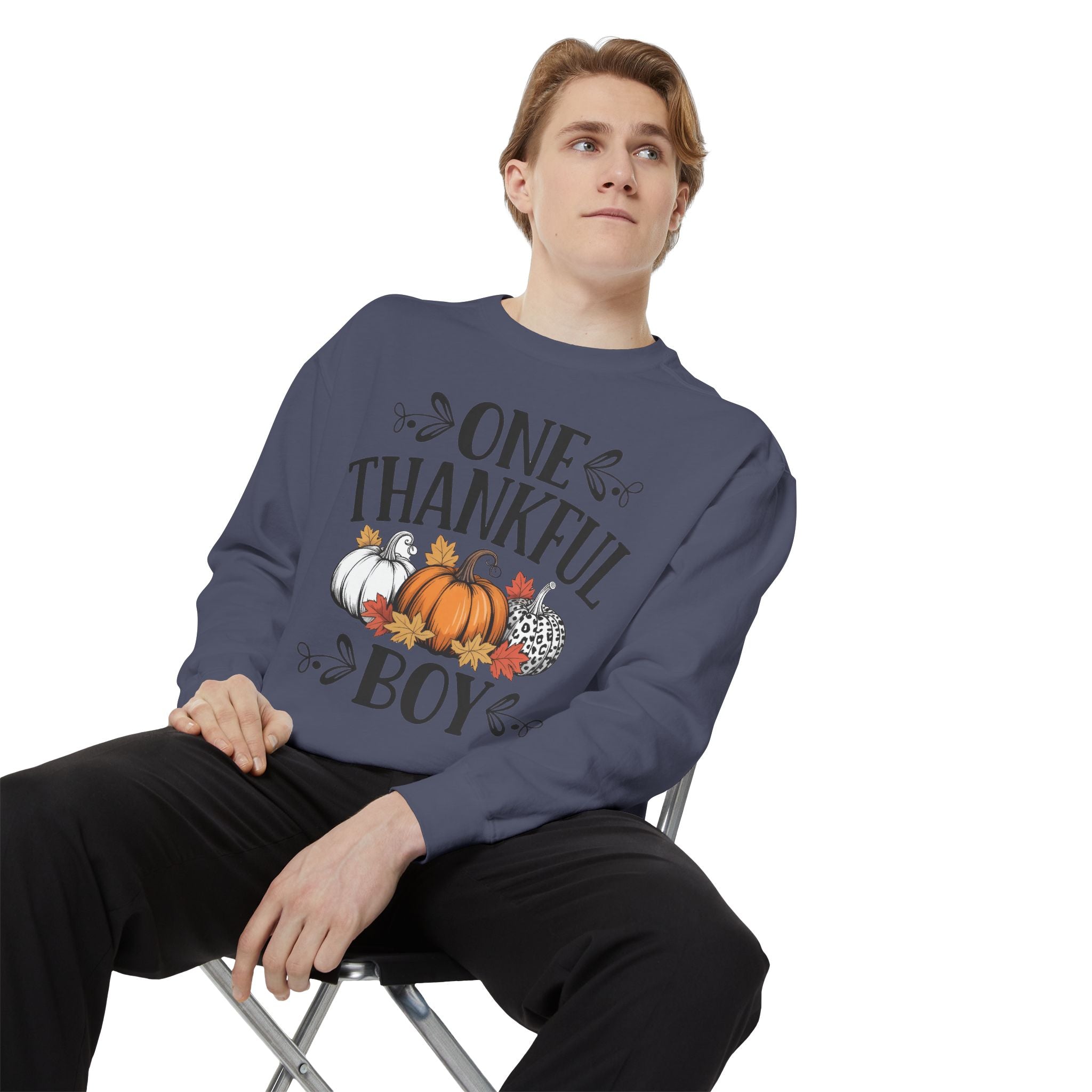 Thankful Boy Sweatshirt  Fall Pumpkin Thanksgiving Crewneck Fall T-Shirts and Sweatshirts Collection