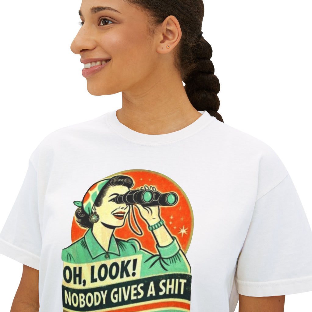 Graphic Tee — "Oh, Look! Nobody Gives a Shit" Retro Binoculars Design