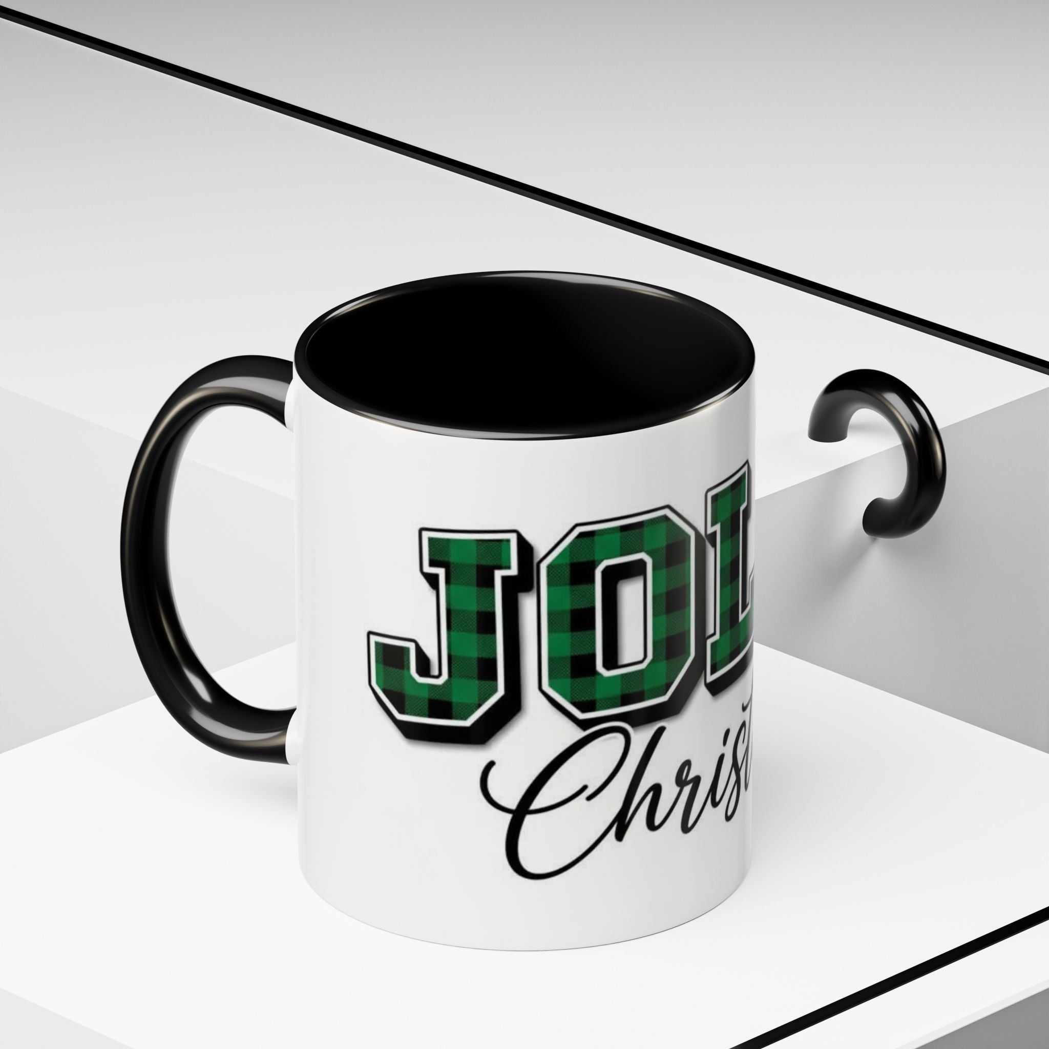 Holly Christmas Accent Coffee Mug — Green Plaid Holiday Gift (11/15oz)