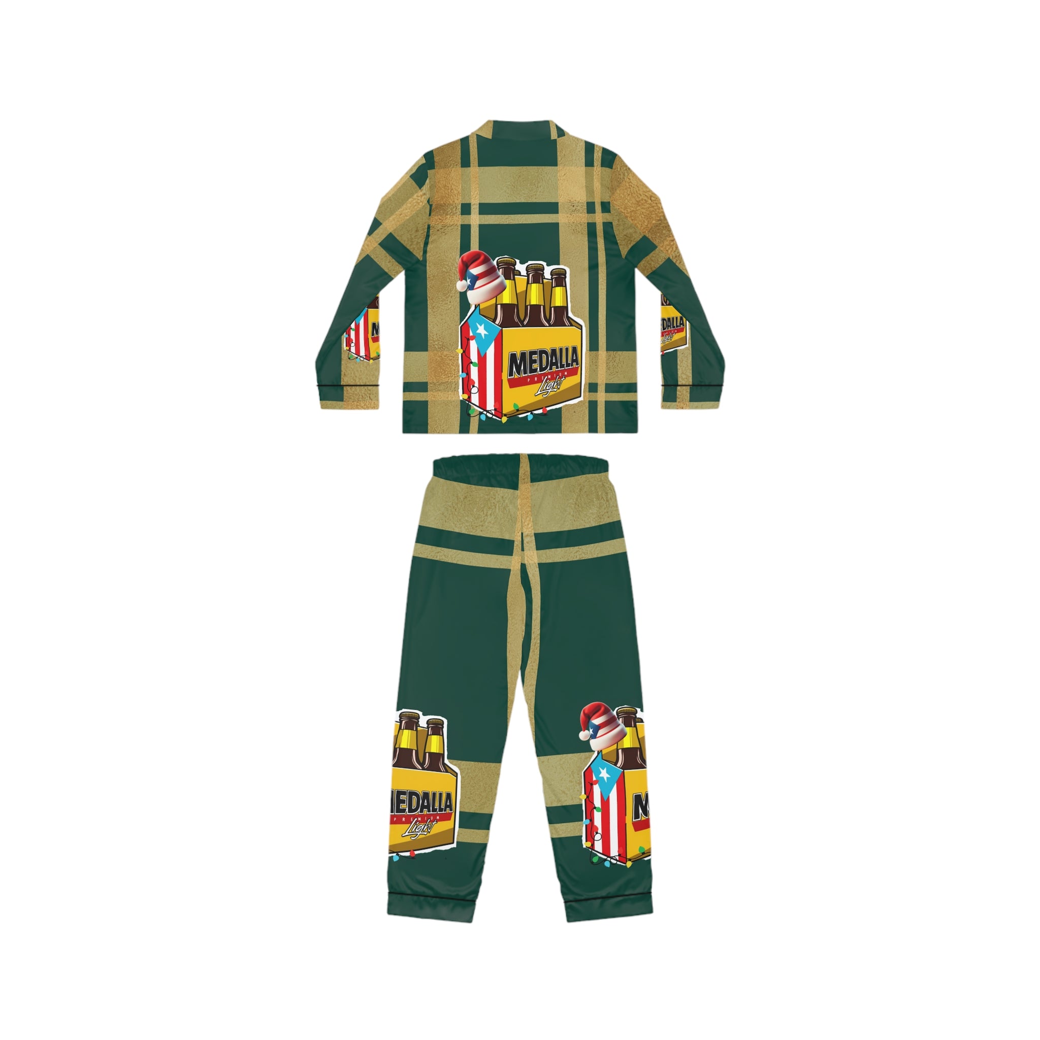 Medalla P'J Christmas morning traditions Women's Satin Pajamas (AOP)