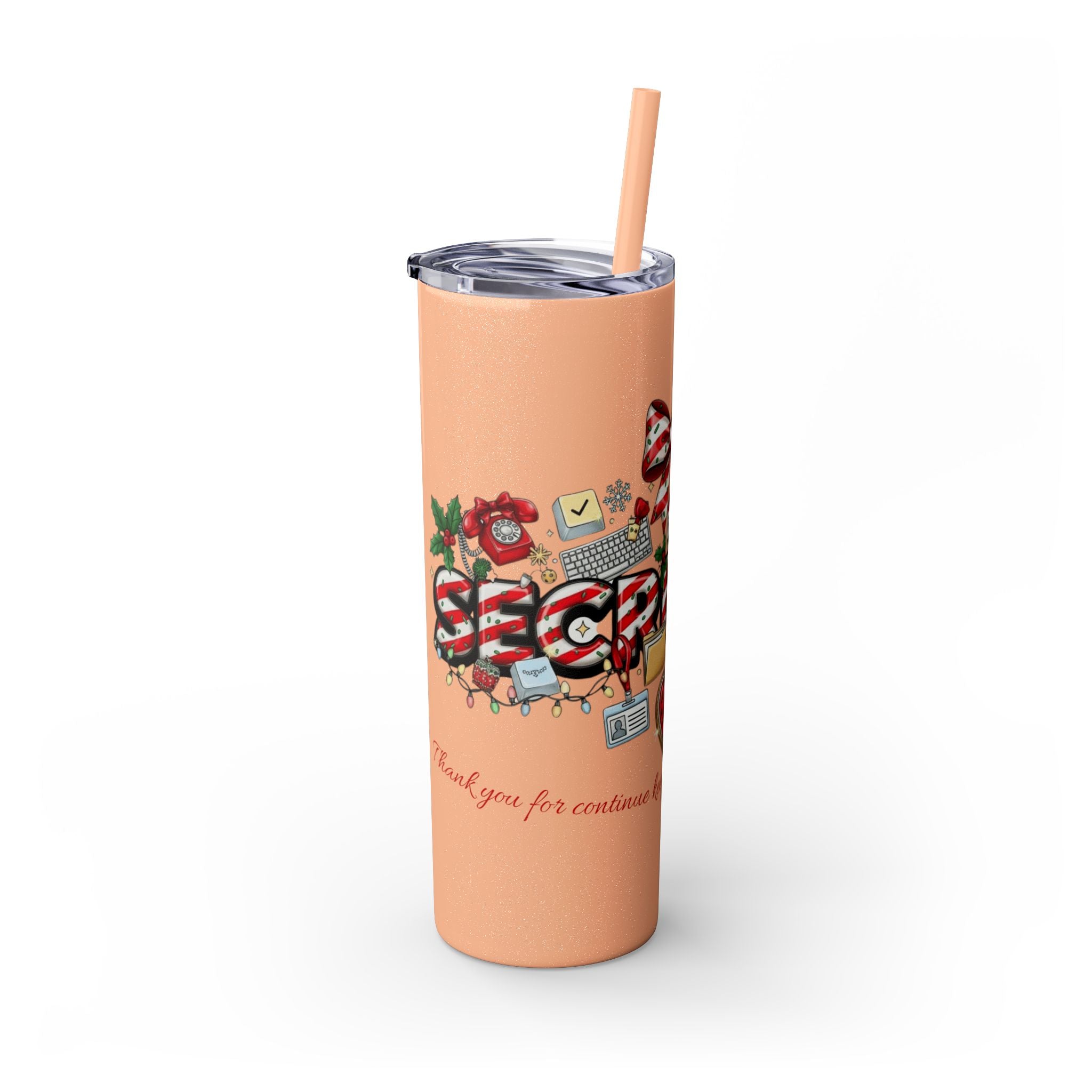 Christmas mug for the office team who keeps everything running smoothly. Candy Cane Christmas Office Secret Santa Design, 20oz with Straw