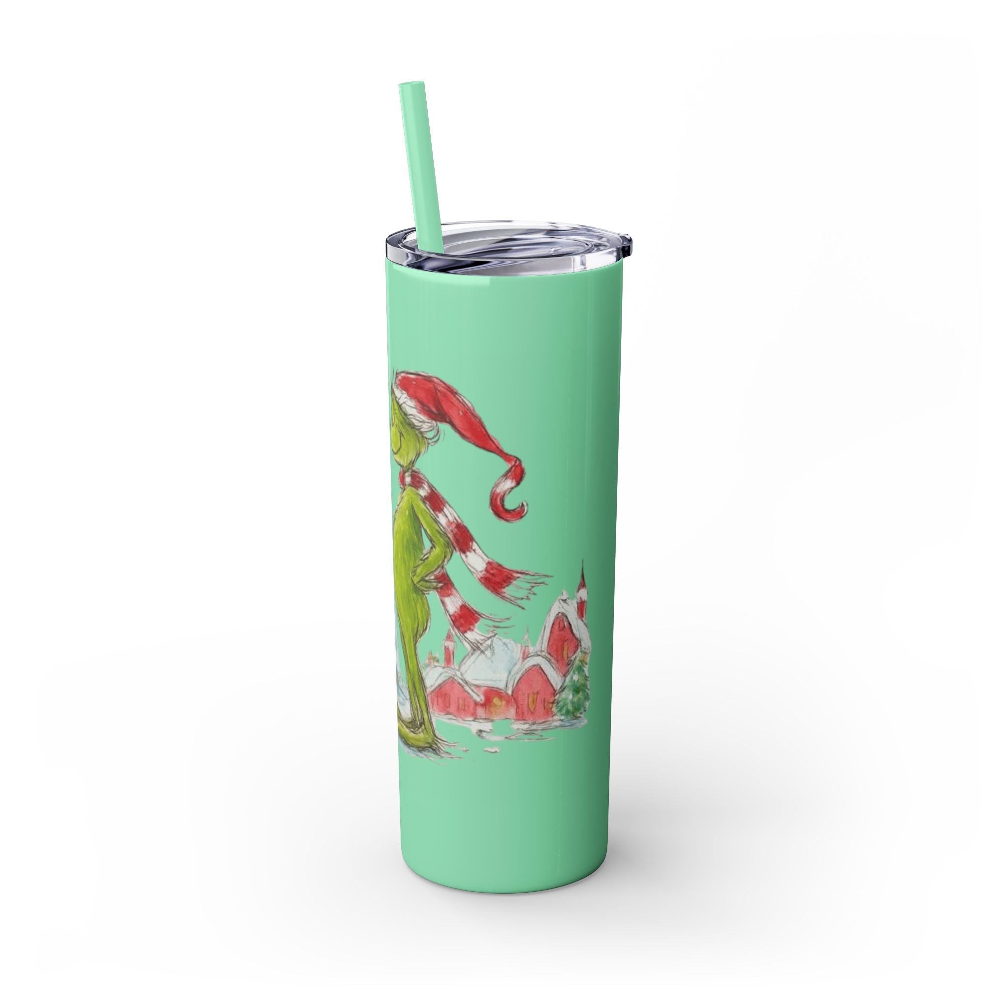 Grinch Christmas Skinny Tumbler with Straw — Dr. Seuss Holiday Quote Design, 20oz Christmas Mugs Collection