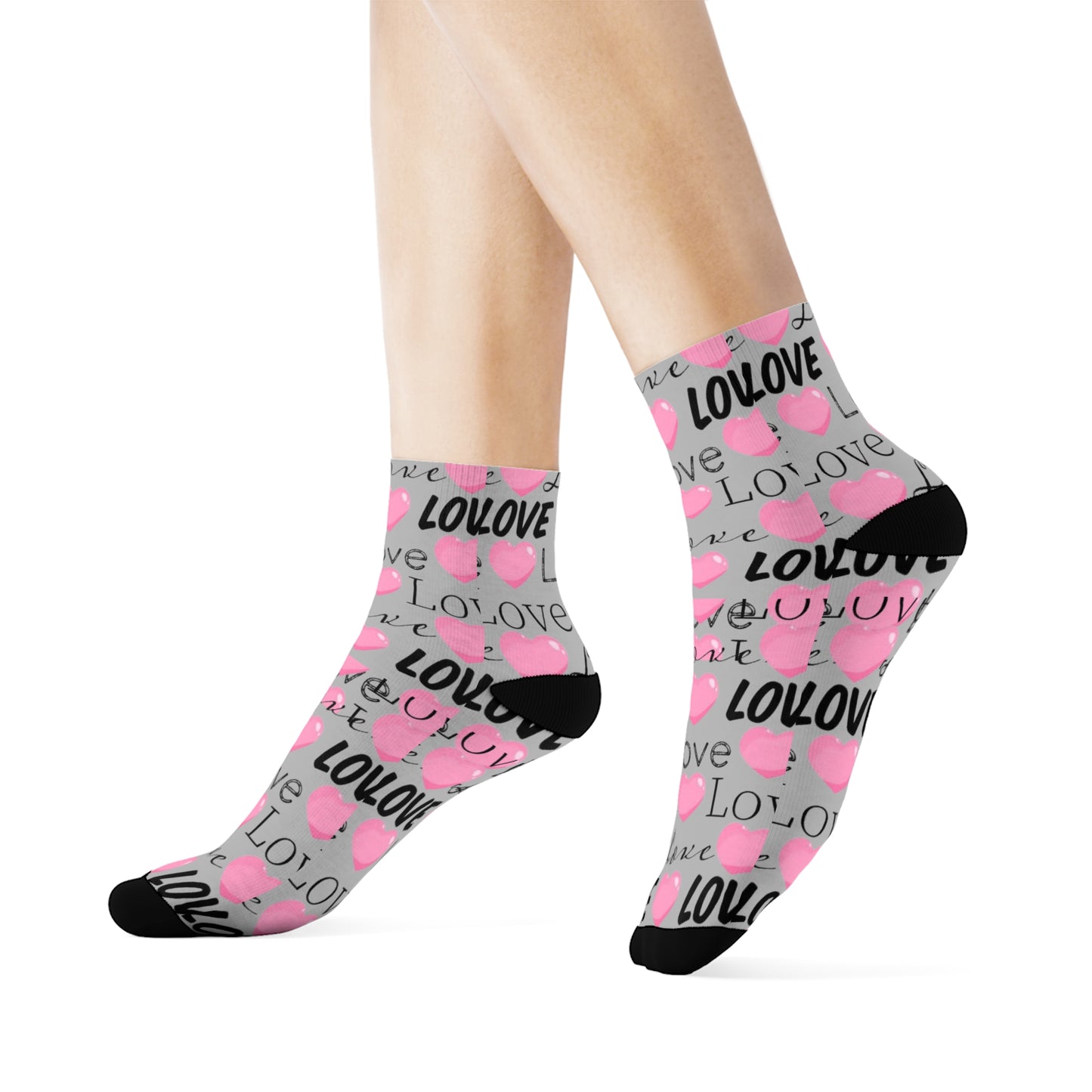 Love Heart Crew Socks — Pink Script Pattern Valentine's Day Socks