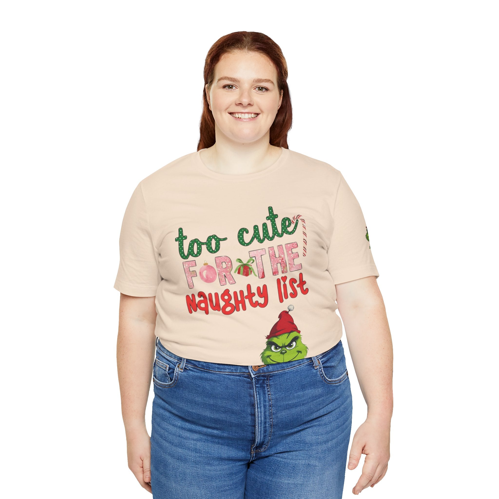 Christmas T-Shirts and Sweatshirts Collection Cute Grinch Holiday Tee 'Too Cute for the Naughty List' Unisex Jersey T-Shirt