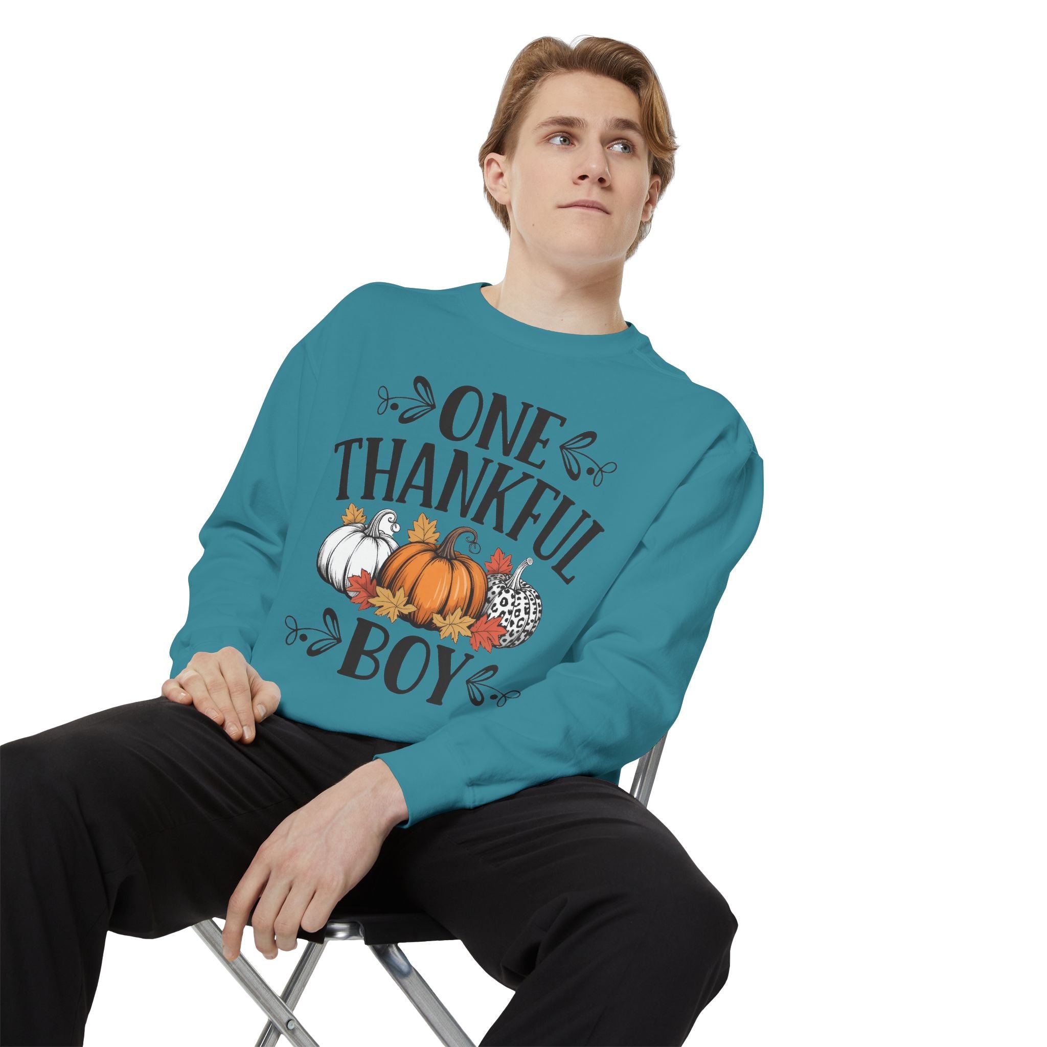 Thankful Boy Sweatshirt  Fall Pumpkin Thanksgiving Crewneck Fall T-Shirts and Sweatshirts Collection
