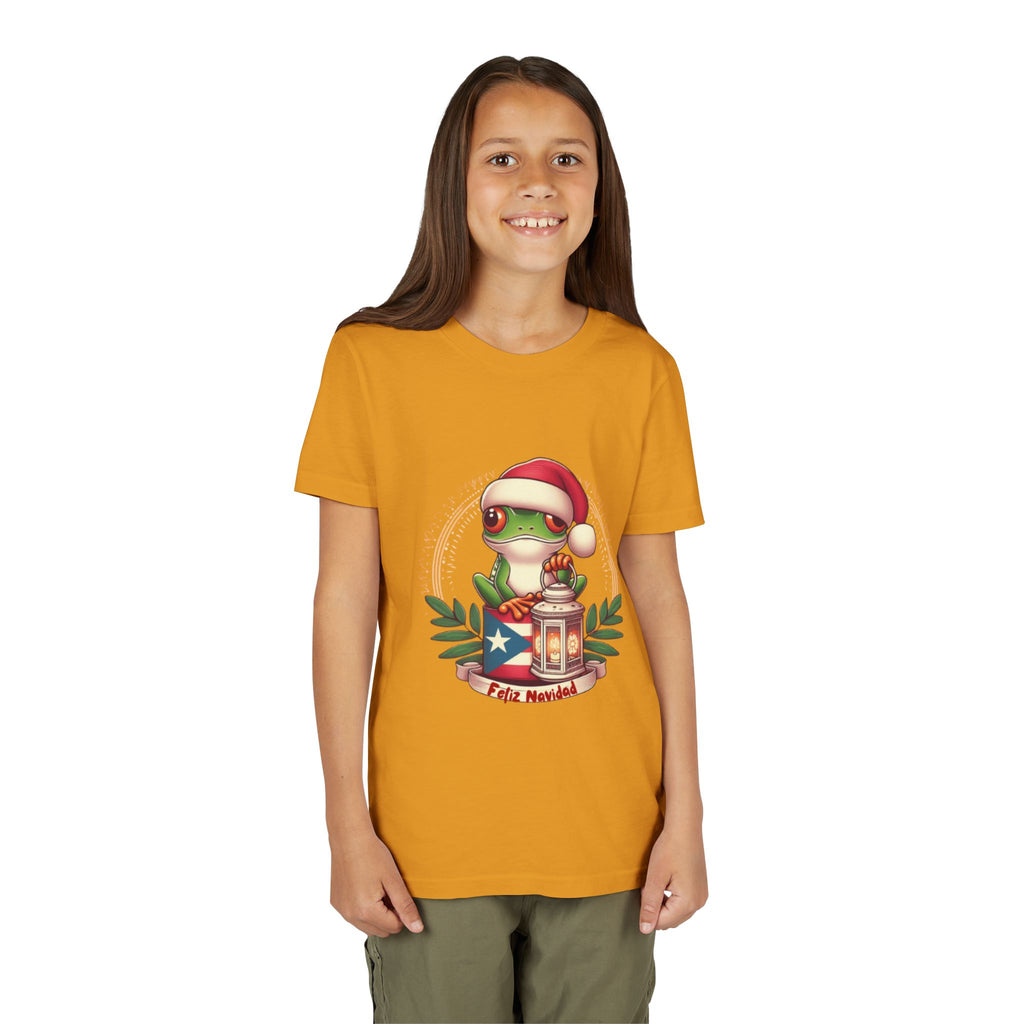 Kids Tee Cute Frog with Puerto Rican Flag & Lantern (Feliz Navidad)