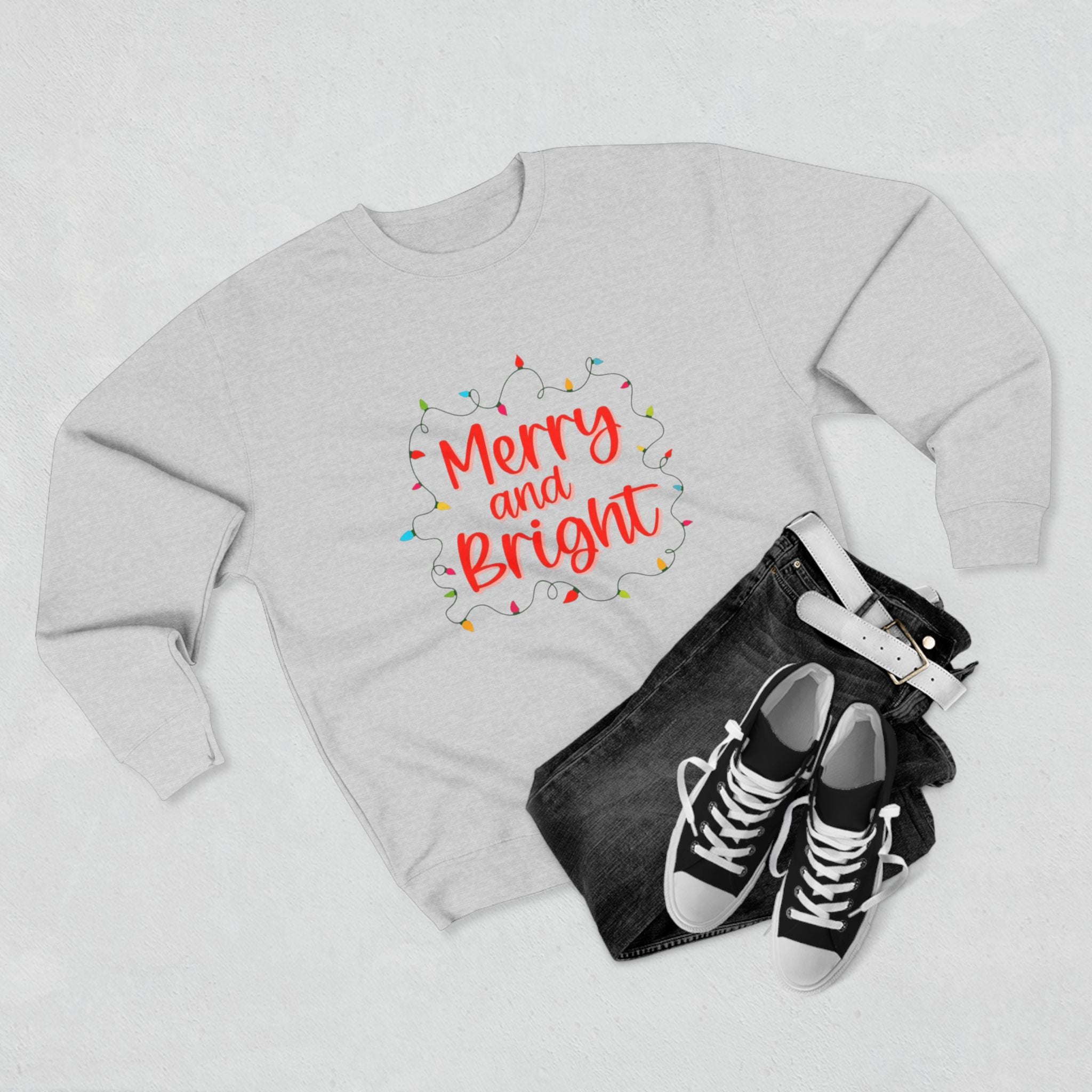 Christmas T-Shirts & Sweatshirts | Holiday Graphic Tees & Cozy Festive Wear Merry and Bright Crewneck Sweatshirt
