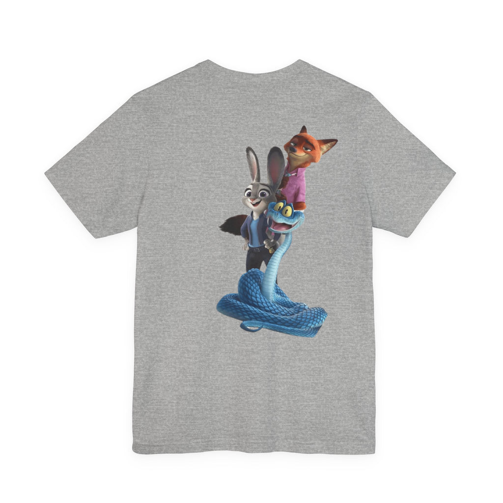 Animated Character Tee — Cute Fox & Bunny Stack Graphic T-Shirt  cartoon-style Christmas artwork