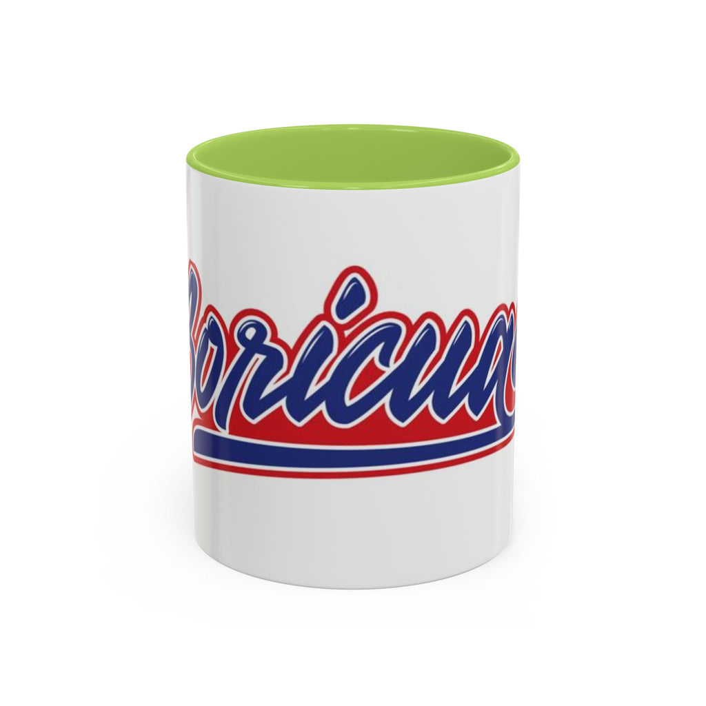 Puerto Rico Script Accent Coffee Mug — Retro Red & Blue 'Boricua' Design (11/15oz)