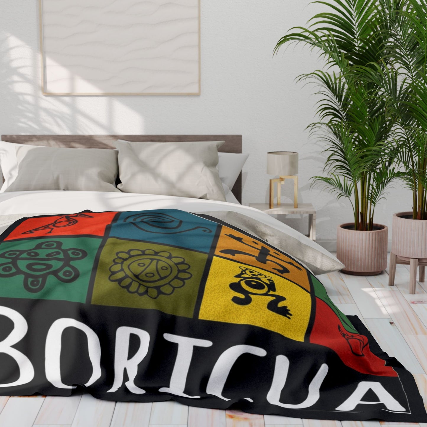 Boricua Pattern Fleece Blanket – Colorful Taino Symbols Cozy Throw
