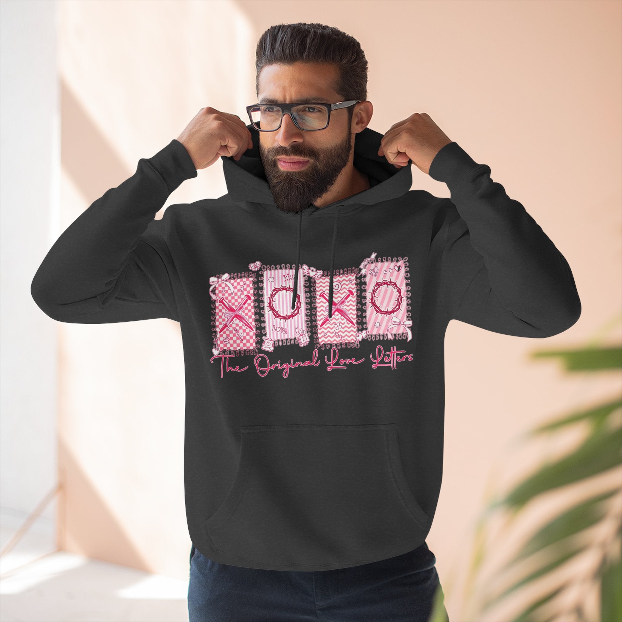 Hoodie  Pink XOXO Three Panel Love Letters Fleece Hoodie