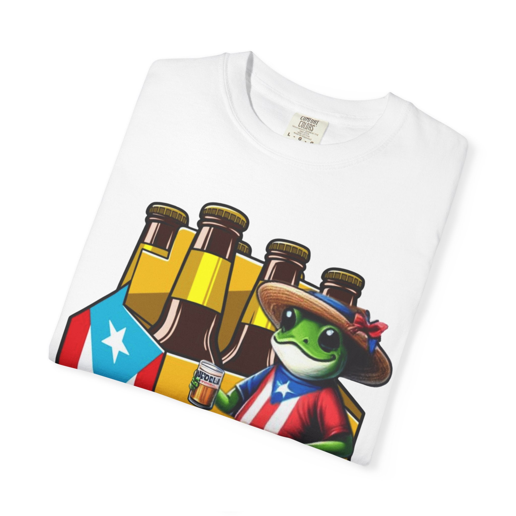 Medalla Light Puerto Rican Beer T-Shirt Coqui Frog Mascot Six-Pack Graphic Tee Puerto Rico’s Navidades
