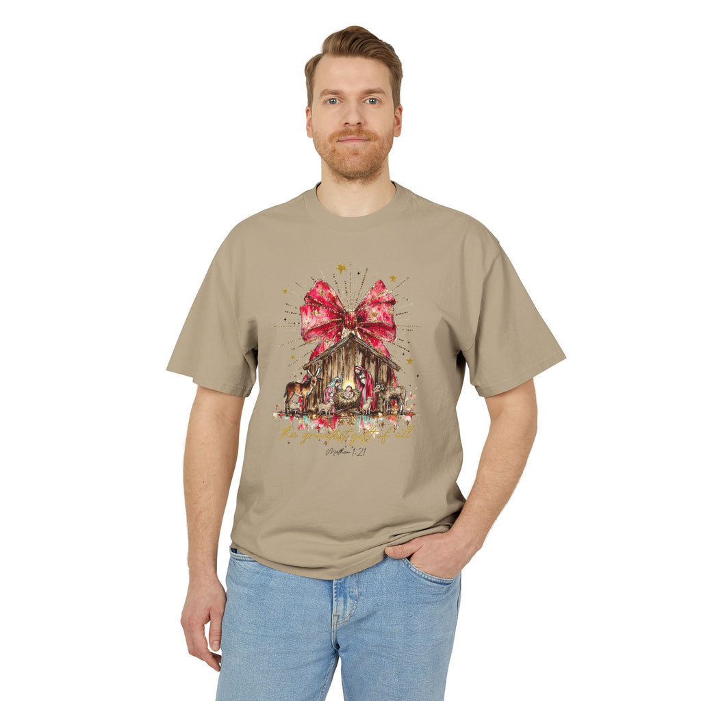 Christmas Nativity Tee  Rustic Manger with Red Bow Holiday T‑Shirt Christmas T-shirts and sweaters