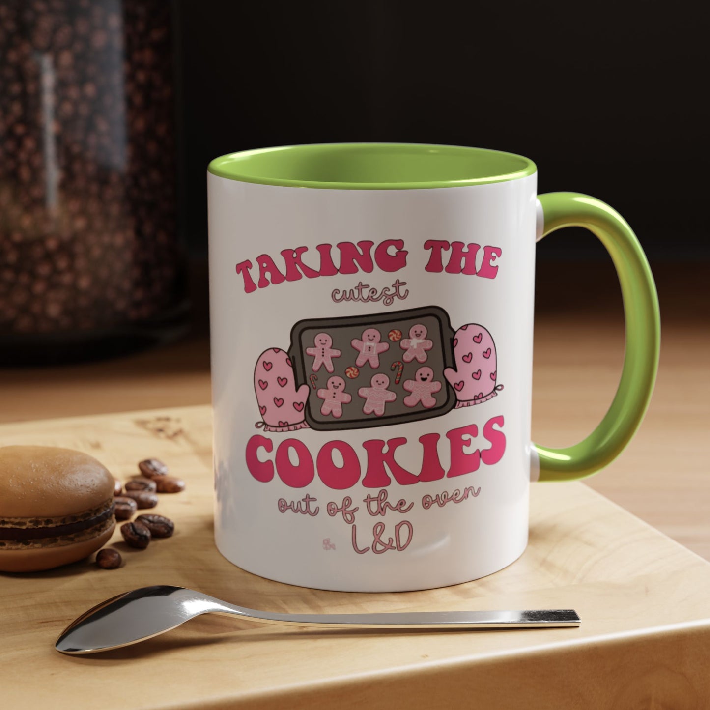 Accent Coffee Mug — "Taking the Cookies" Cute Pink Baking Design Coffee Cup for Fun Celebrations