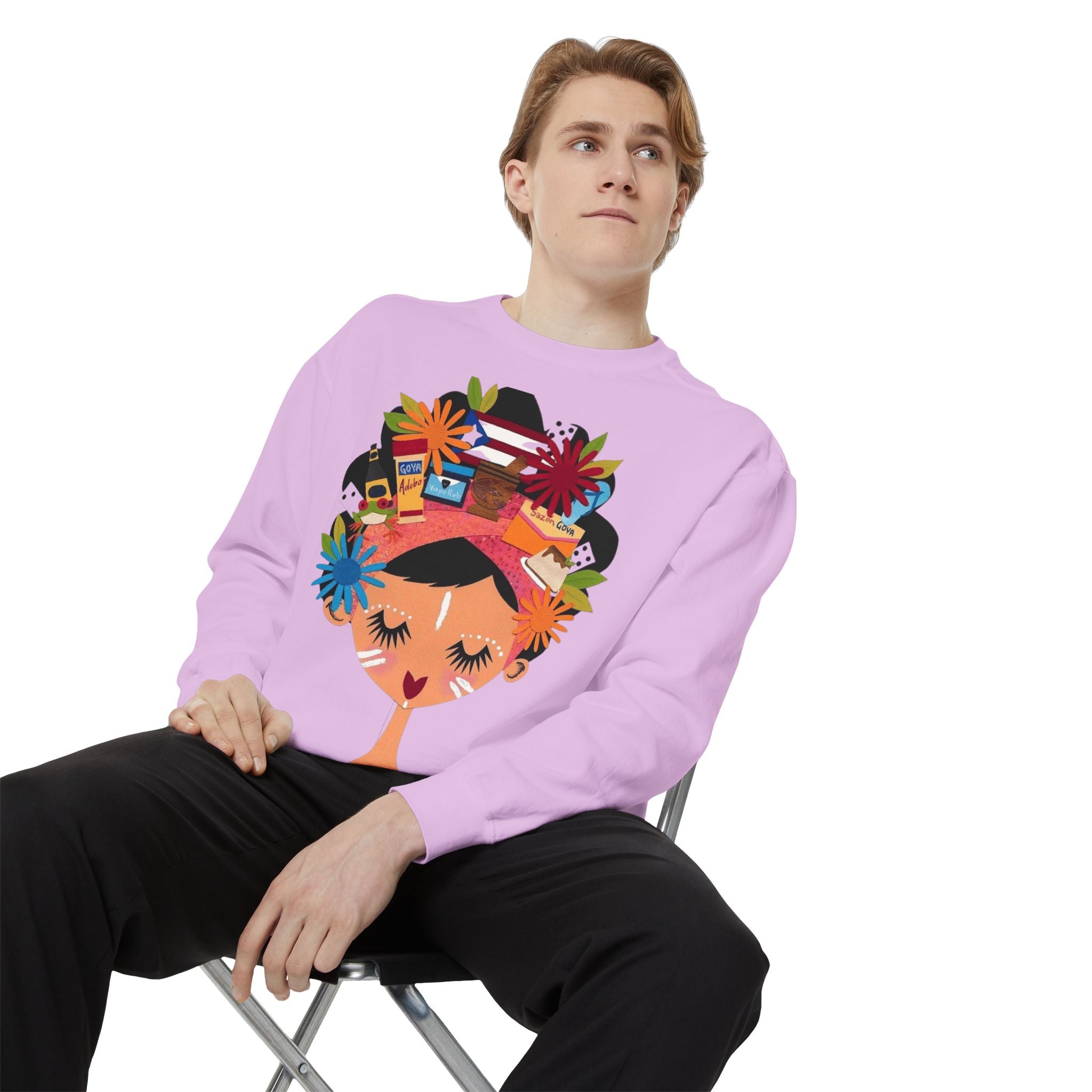 Floral Fiesta Sweatshirt — Colorful Tropical Woman Graphic Puerto Rico Navidades