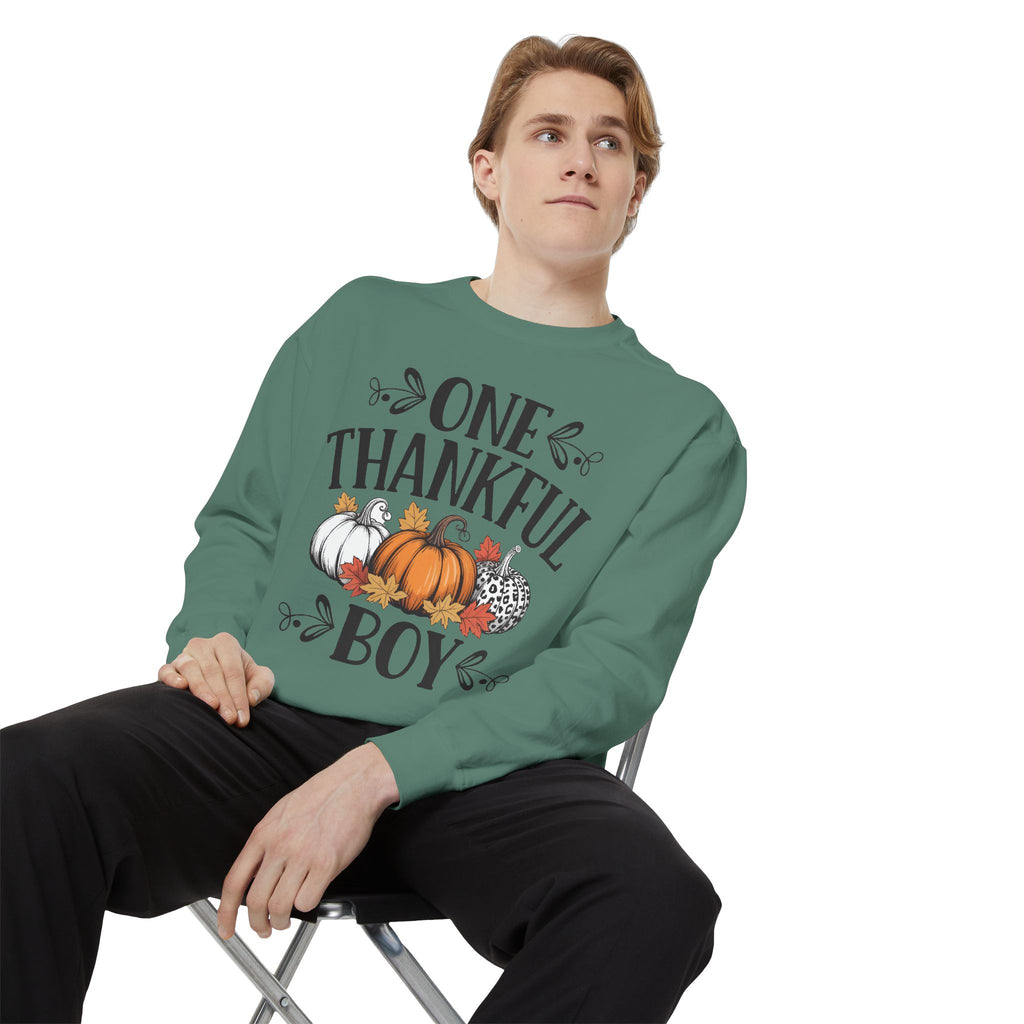 Thankful Boy Sweatshirt  Fall Pumpkin Thanksgiving Crewneck Fall T-Shirts and Sweatshirts Collection