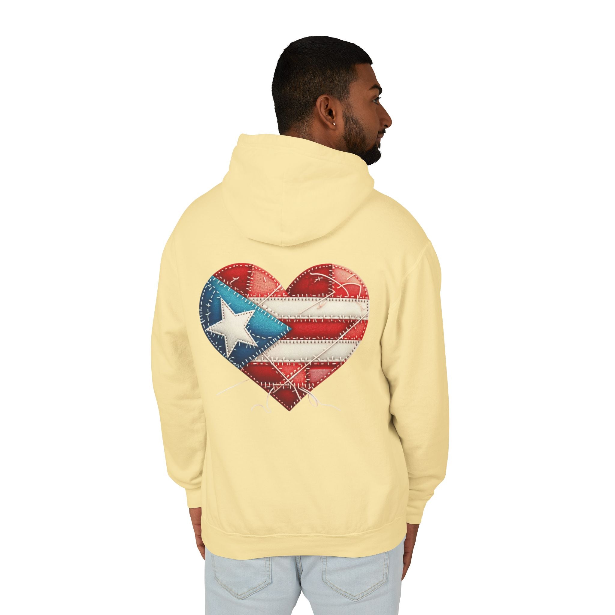 Jíbara Hoodie — Puerto Rican Heart Flag Lightweight Hooded Sweatshirt