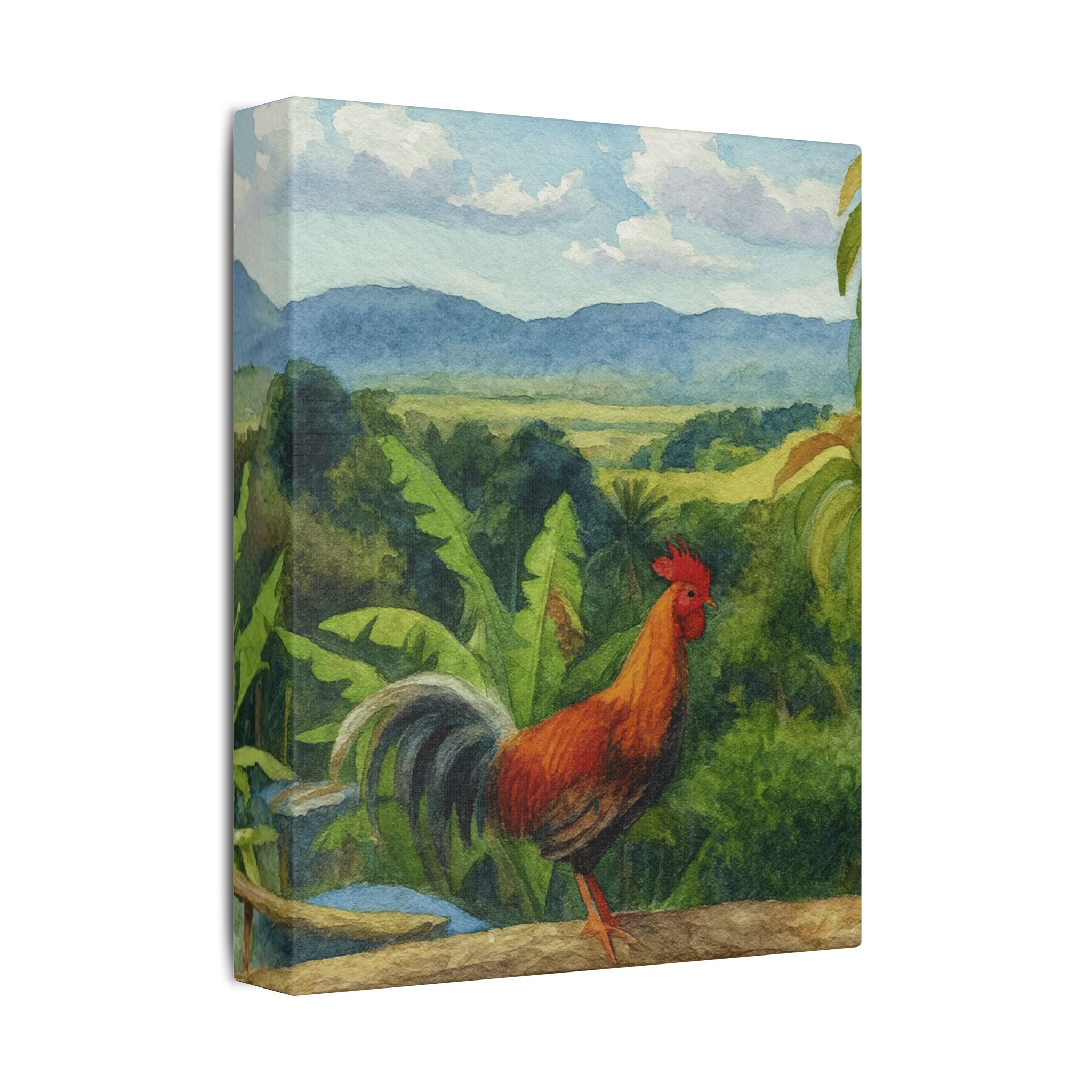 These Puerto Rico inspired Rooster Morning Landscape Canvas