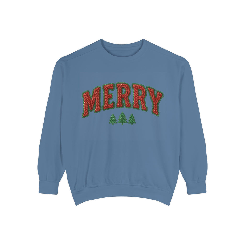 Merry Holiday Sweatshirt — Cozy Christmas Pullover with Tree Graphics Festive Holiday Designs