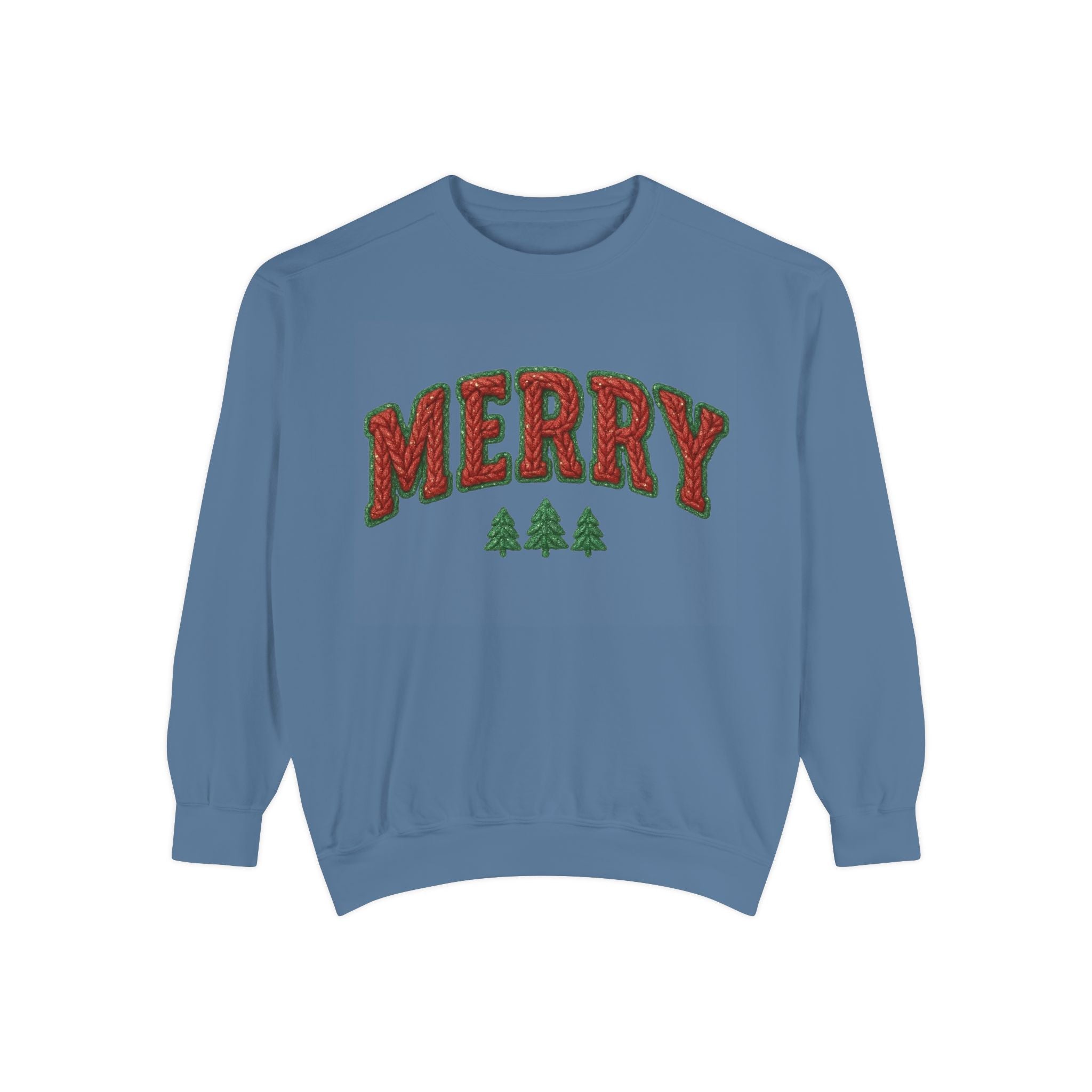 Merry Holiday Sweatshirt — Cozy Christmas Pullover with Tree Graphics Festive Holiday Designs