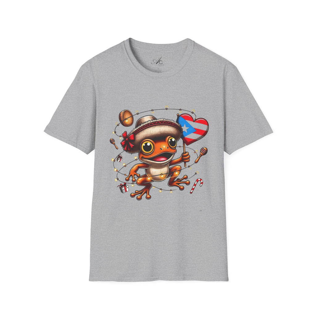 Puerto Rico Frog Holiday T-Shirt  Cute Coquí with Flag Heart (Christmas) Puerto Rico Navidades