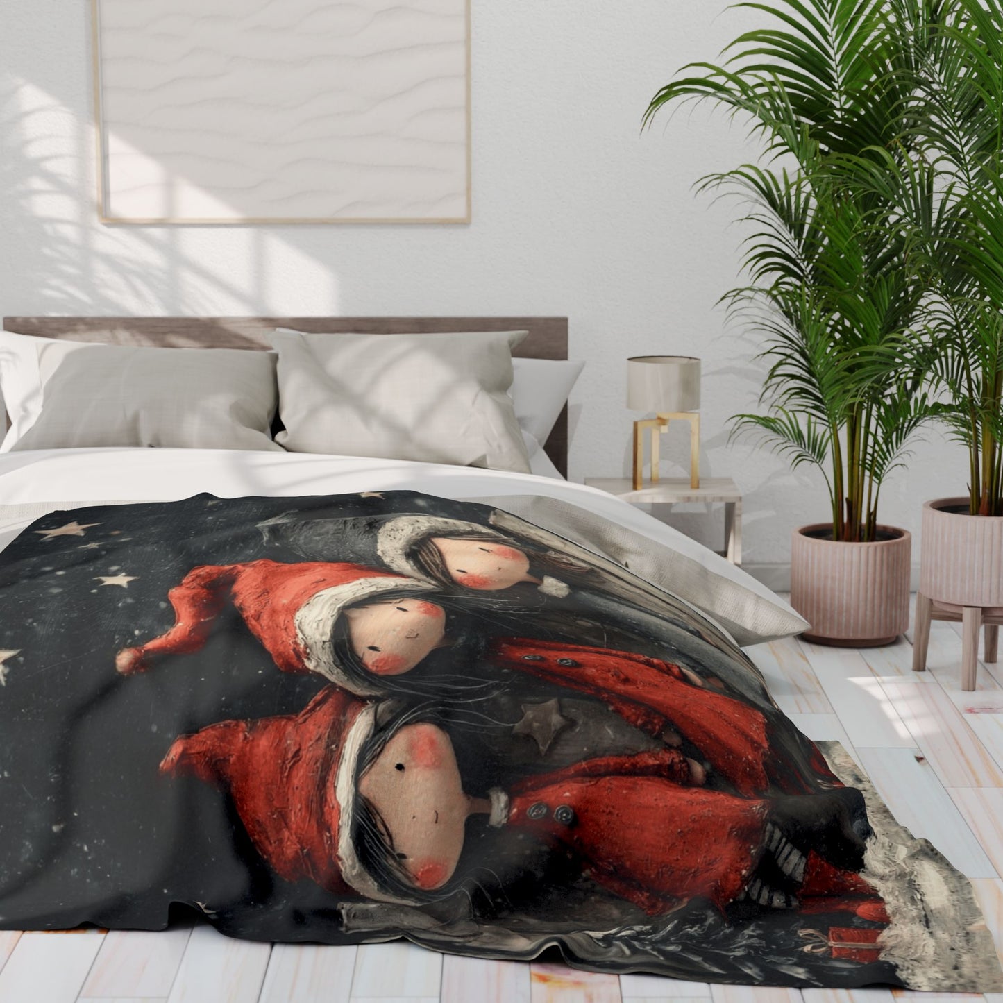 Holiday Girls Fleece Blanket — Cute Christmas Elf Trio Winter Throw