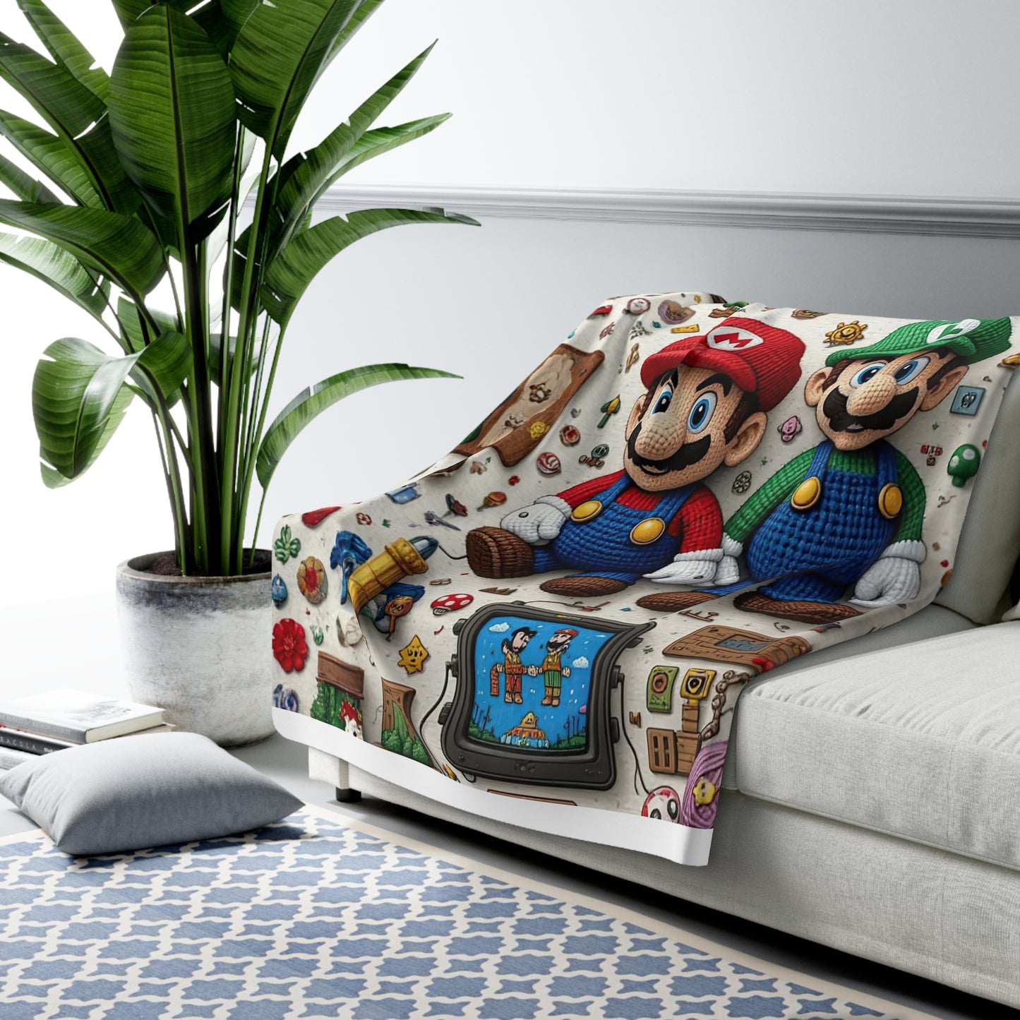 Kids Cartoon Blanket Retro Video Game Plush Throw