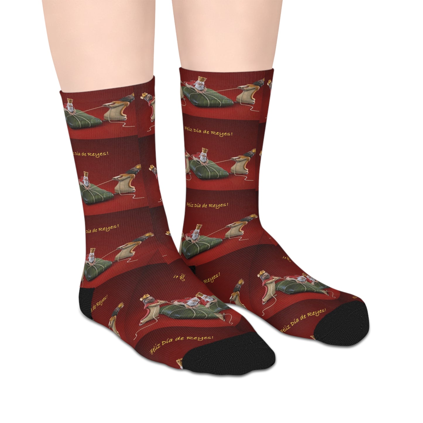 Navidades en Puerto Rico con Pasteles Christmas Dachshund Socks  Red Holiday Mid‑Calf Dog Pattern