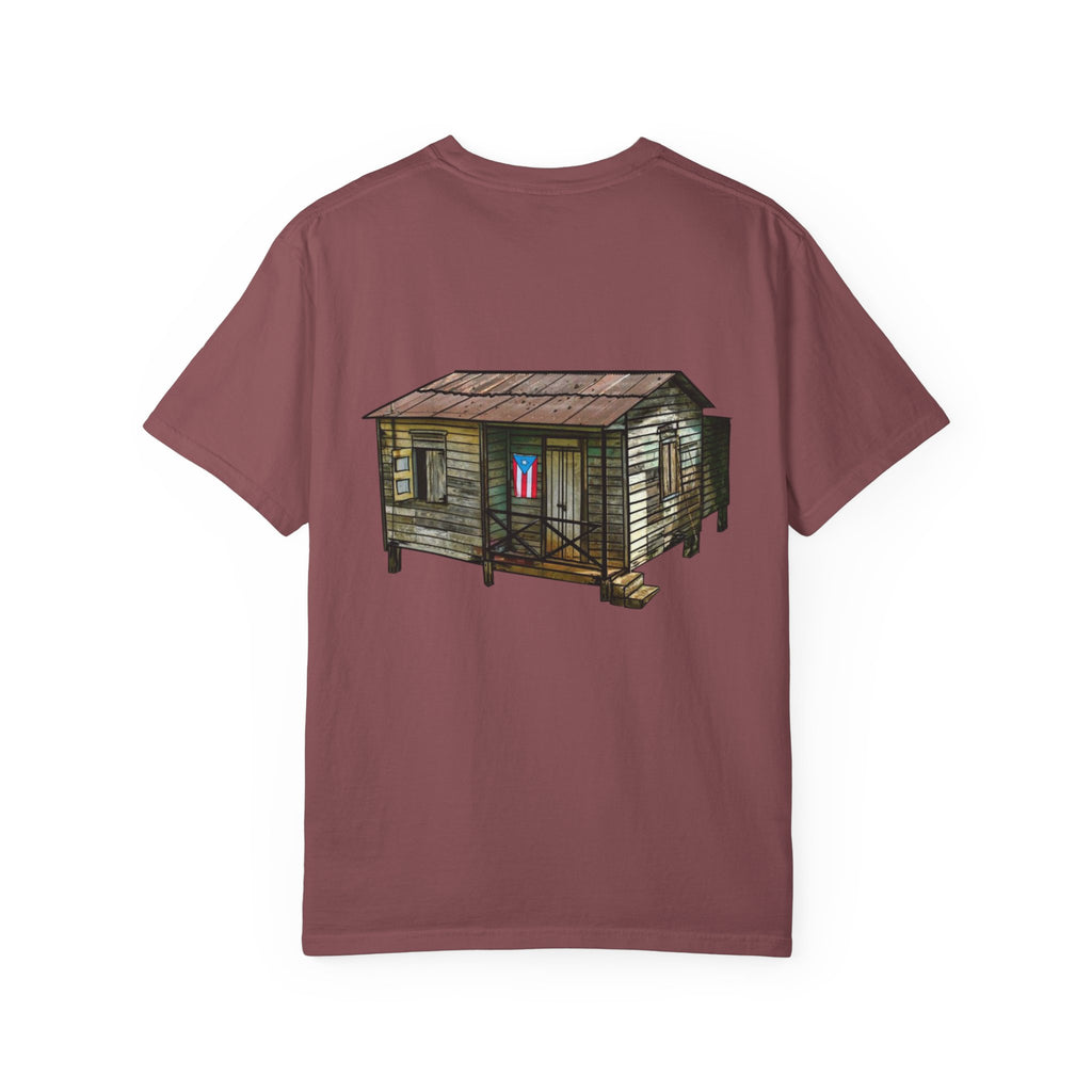Puerto Rican Batey Cabin T-Shirt  Three Masks & Rustic House Graphic Tee Puerto Rico Navidades